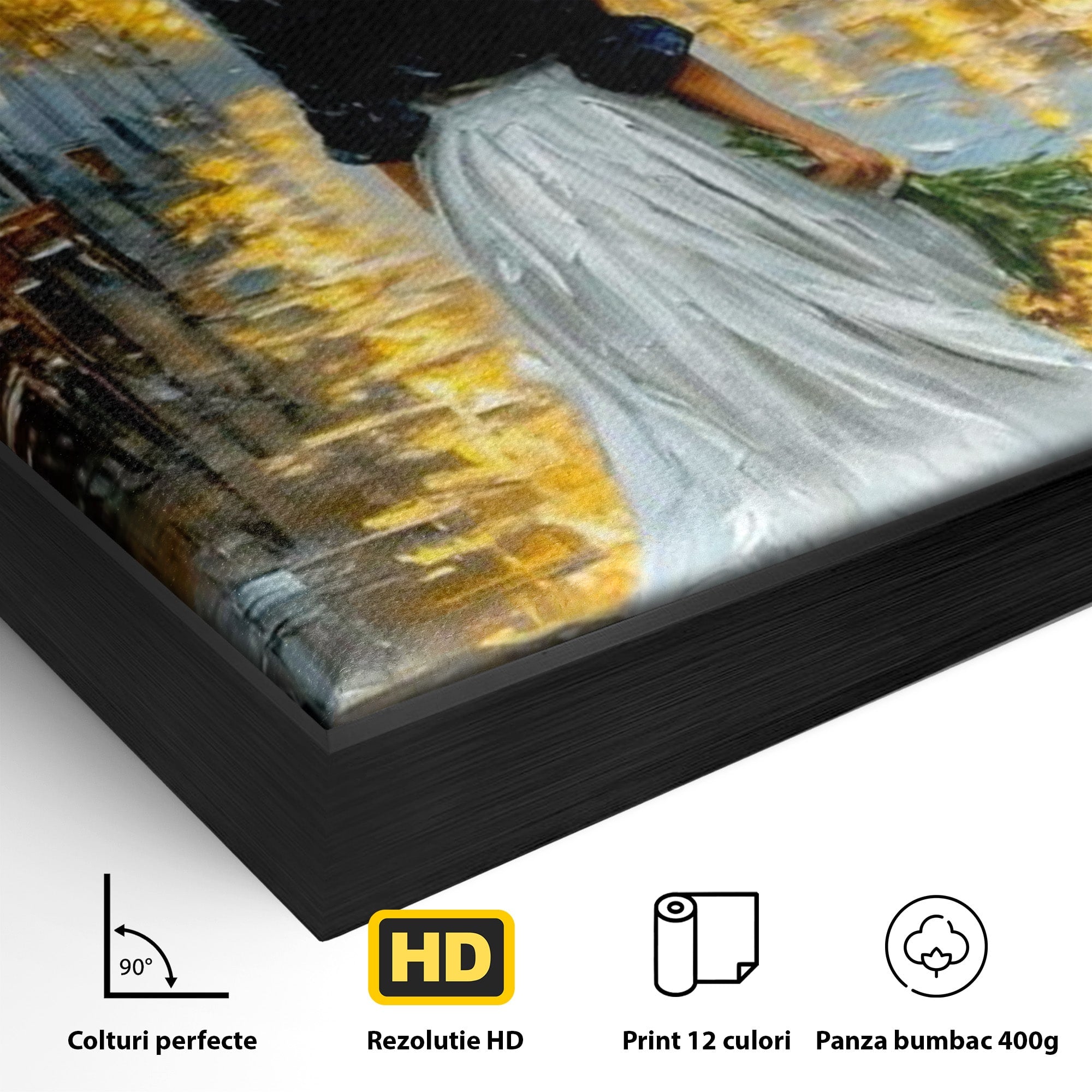 Tablou Canvas Premium LuxCanva® PI1149, Femeie Pe Strada Noaptea, Diafan, Plimbare, Alee, Romantic, Living, Toamna, Culori Vibrante