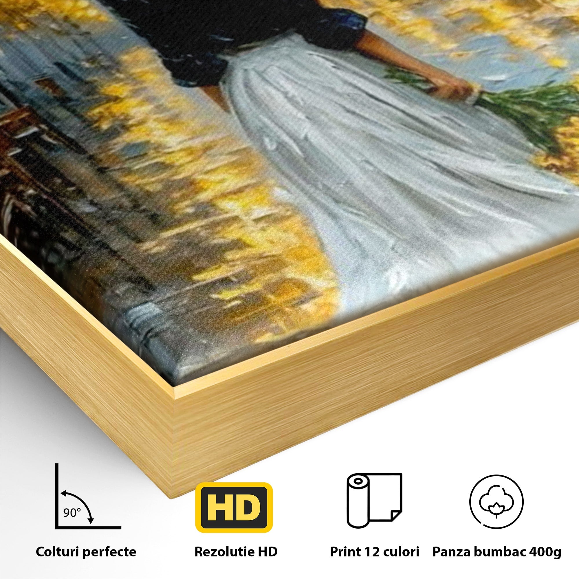 Tablou Canvas Premium LuxCanva® PI1149, Femeie Pe Strada Noaptea, Diafan, Plimbare, Alee, Romantic, Living, Toamna, Culori Vibrante