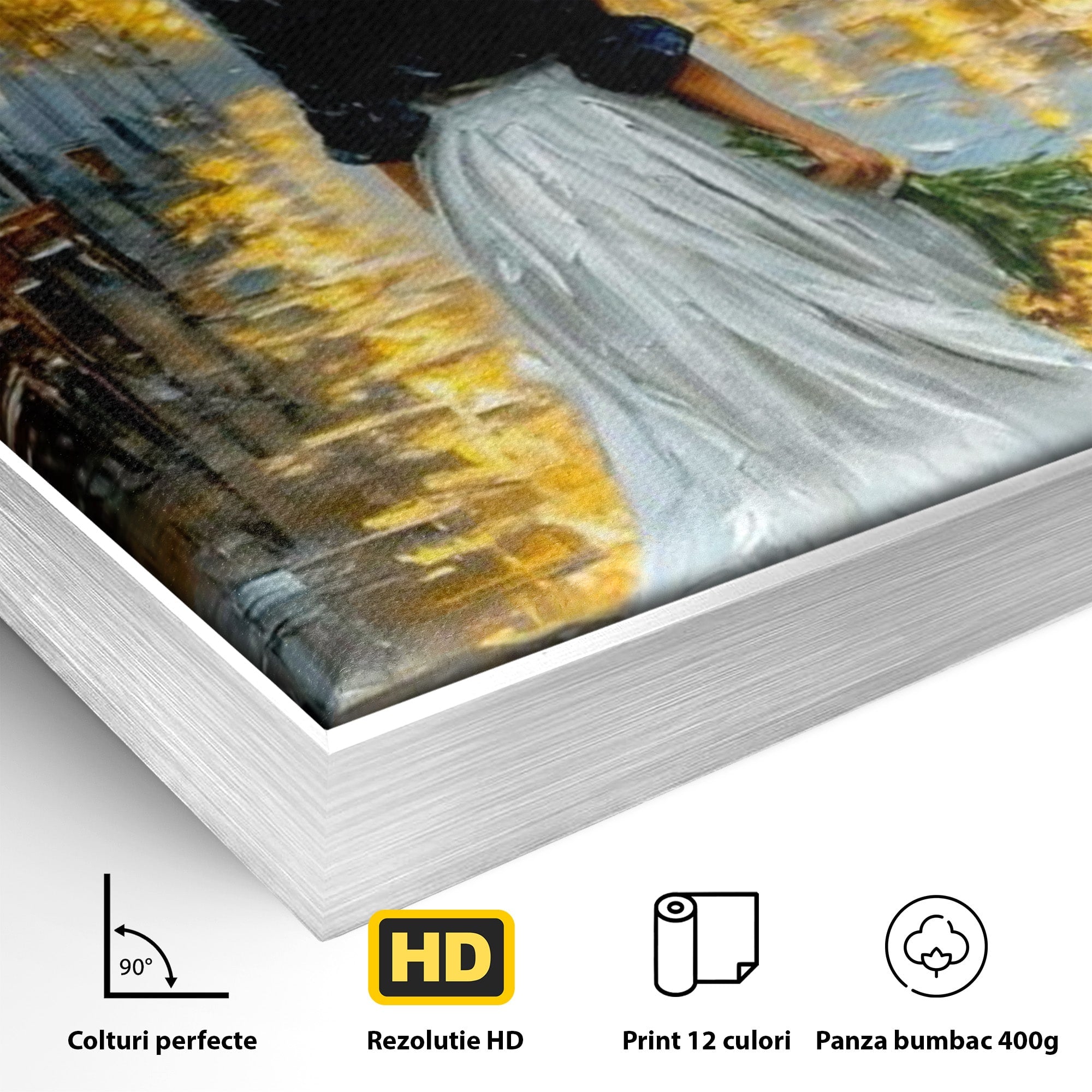 Tablou Canvas Premium LuxCanva® PI1149, Femeie Pe Strada Noaptea, Diafan, Plimbare, Alee, Romantic, Living, Toamna, Culori Vibrante