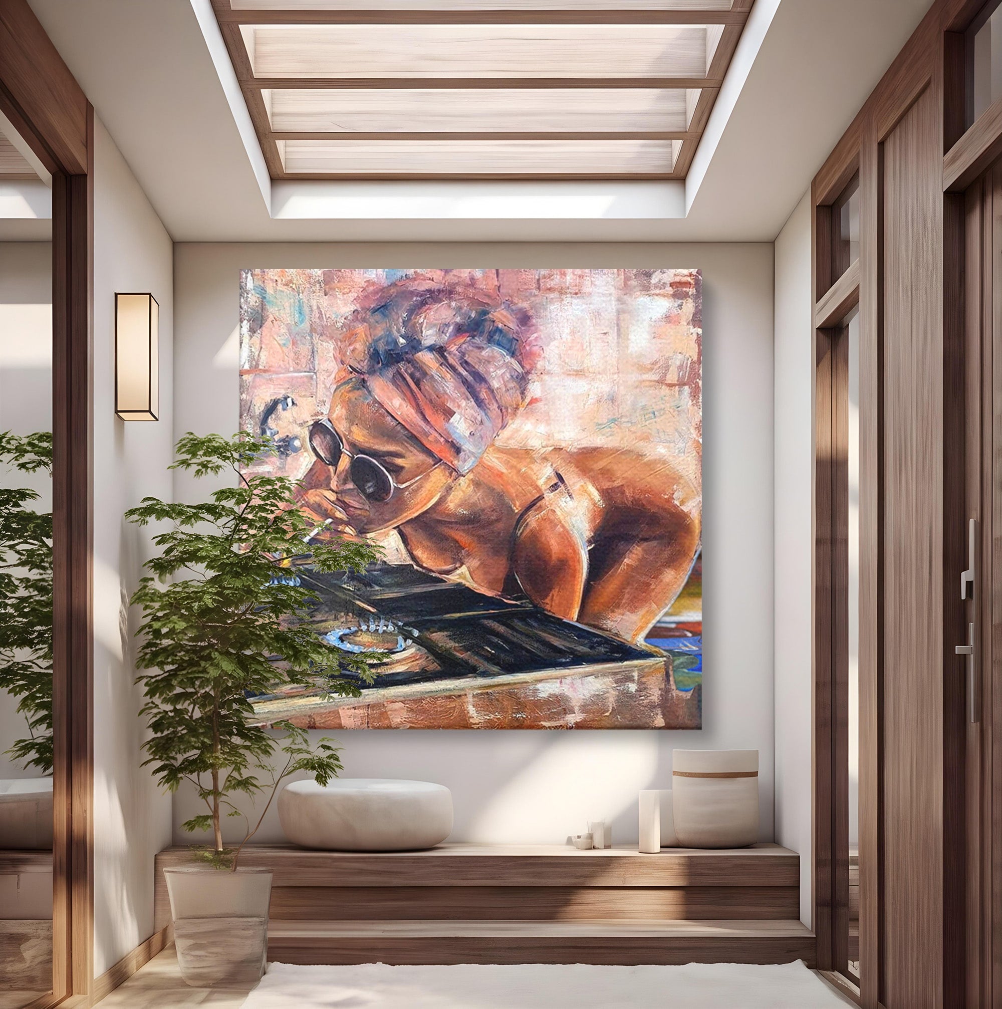 Tablou Canvas Premium LuxCanva® PI1150, Femeie Cu Ochelari De Soare, Sexy, Tigara, Arta, Moderna, Foc, Living, Culori Vibrante