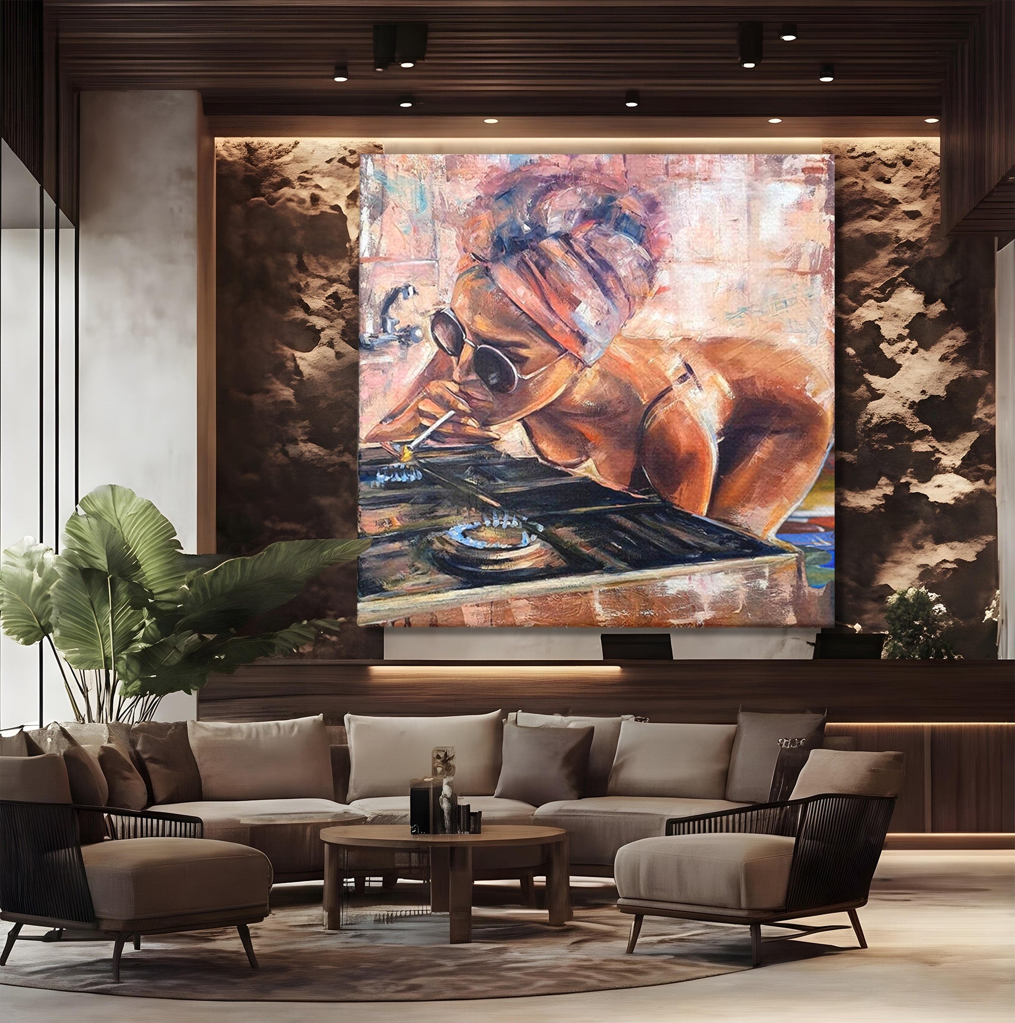 Tablou Canvas Premium LuxCanva® PI1150, Femeie Cu Ochelari De Soare, Sexy, Tigara, Arta, Moderna, Foc, Living, Culori Vibrante
