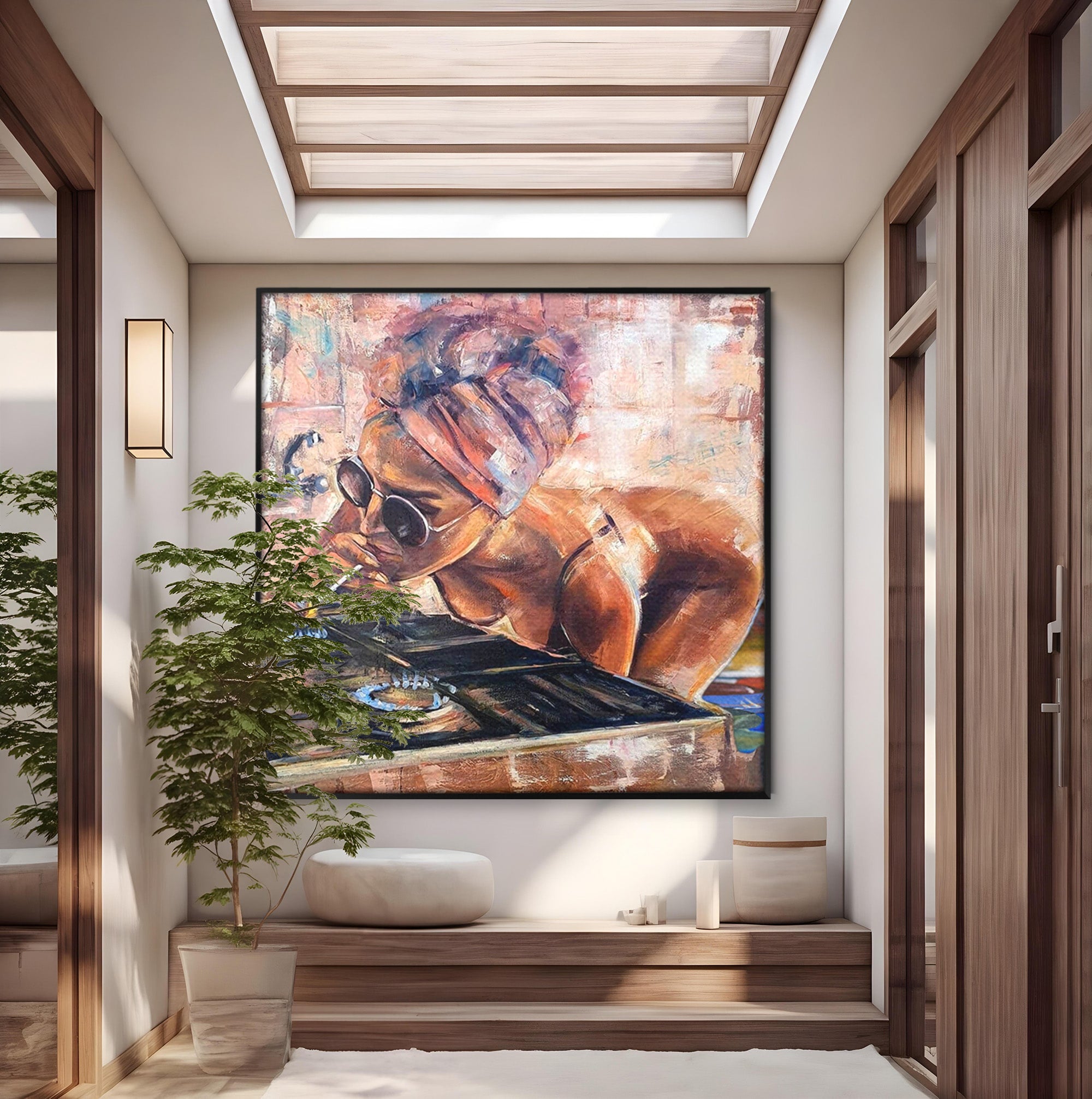Tablou Canvas Premium LuxCanva® PI1150, Femeie Cu Ochelari De Soare, Sexy, Tigara, Arta, Moderna, Foc, Living, Culori Vibrante