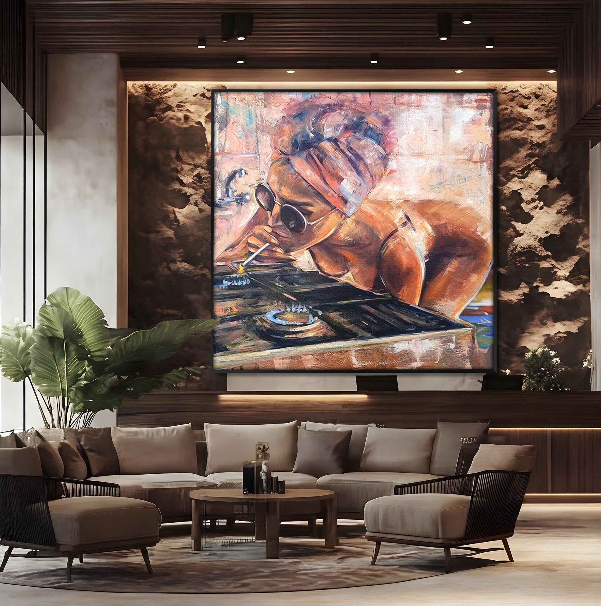 Tablou Canvas Premium LuxCanva® PI1150, Femeie Cu Ochelari De Soare, Sexy, Tigara, Arta, Moderna, Foc, Living, Culori Vibrante
