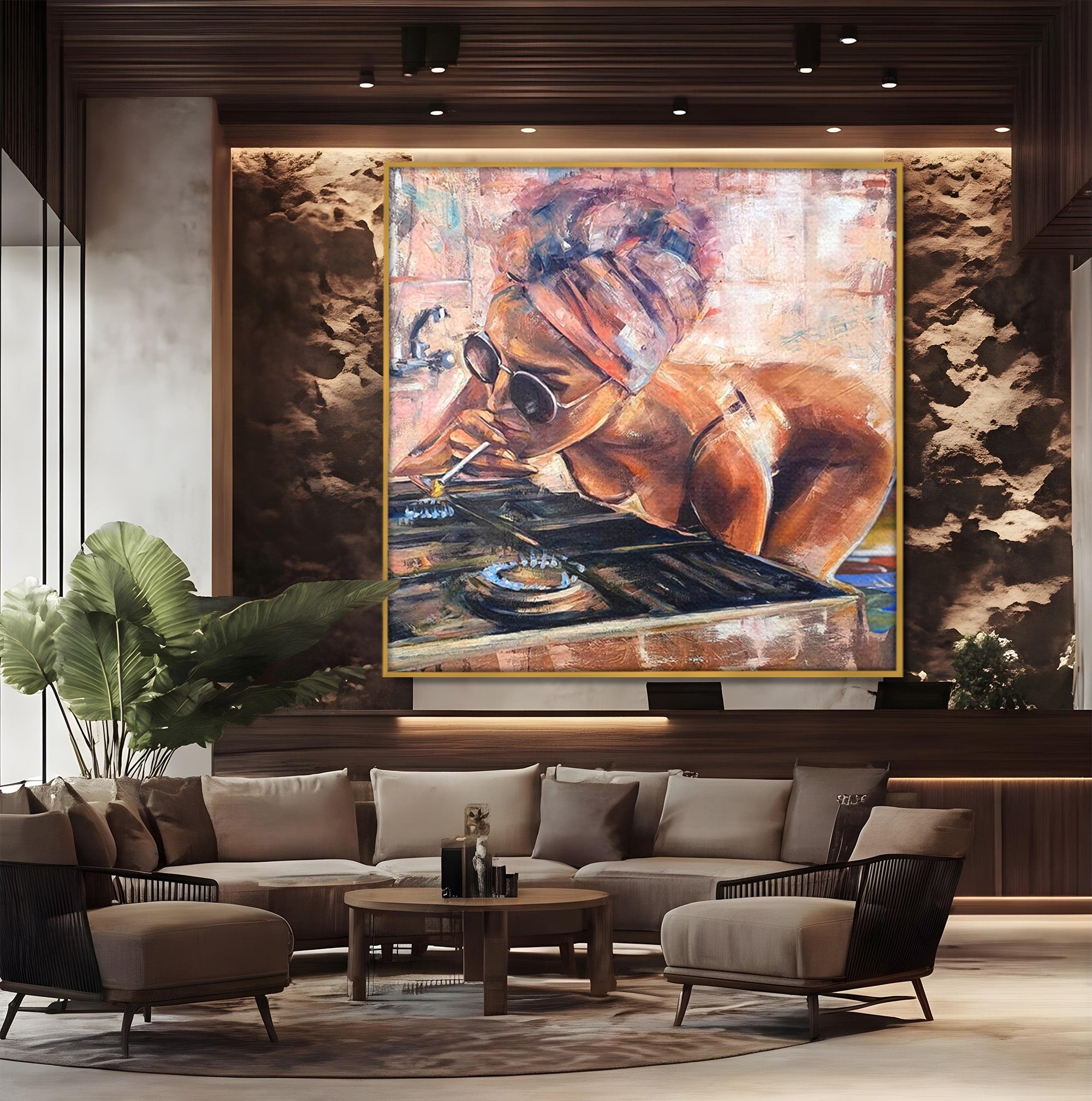Tablou Canvas Premium LuxCanva® PI1150, Femeie Cu Ochelari De Soare, Sexy, Tigara, Arta, Moderna, Foc, Living, Culori Vibrante