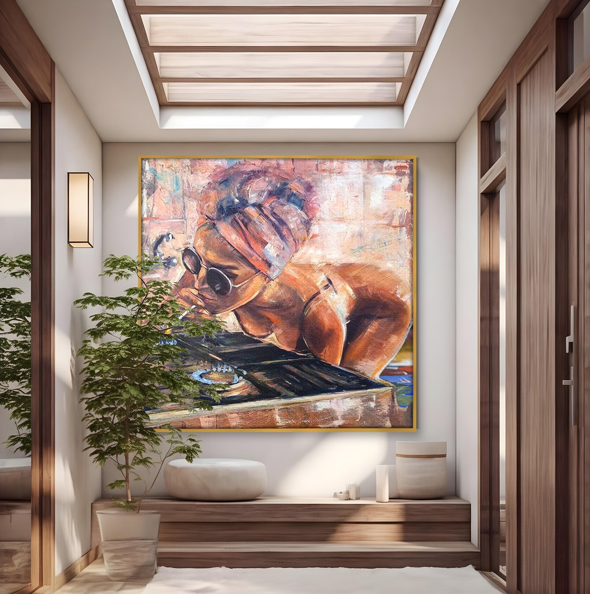 Tablou Canvas Premium LuxCanva® PI1150, Femeie Cu Ochelari De Soare, Sexy, Tigara, Arta, Moderna, Foc, Living, Culori Vibrante