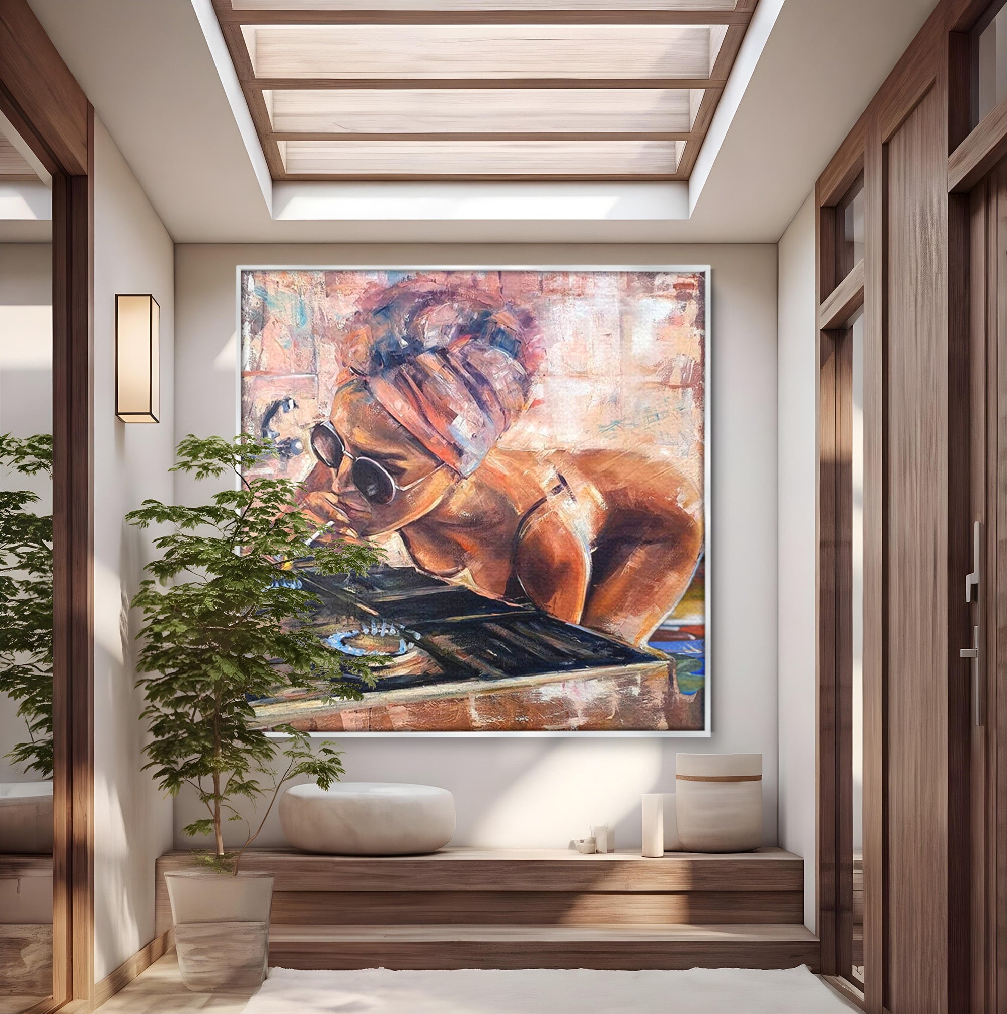 Tablou Canvas Premium LuxCanva® PI1150, Femeie Cu Ochelari De Soare, Sexy, Tigara, Arta, Moderna, Foc, Living, Culori Vibrante