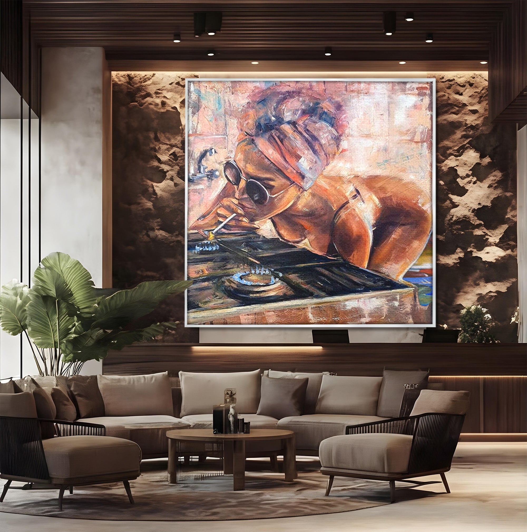 Tablou Canvas Premium LuxCanva® PI1150, Femeie Cu Ochelari De Soare, Sexy, Tigara, Arta, Moderna, Foc, Living, Culori Vibrante