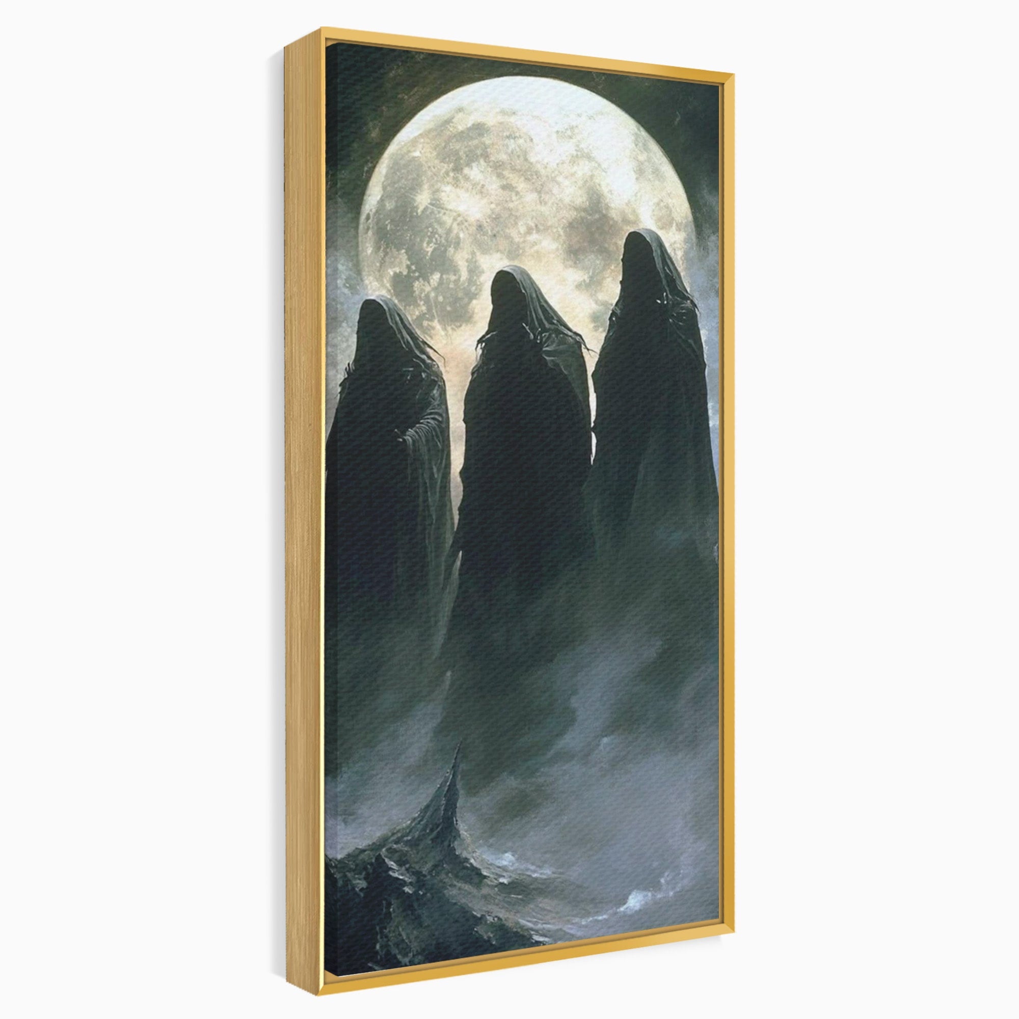 Tablou Canvas Premium LuxCanva® PI1151, Umbre Sub Luna Plina, Fantasy, Cavaleri, Negru, Noapte, Dormitor, Culori Vibrante