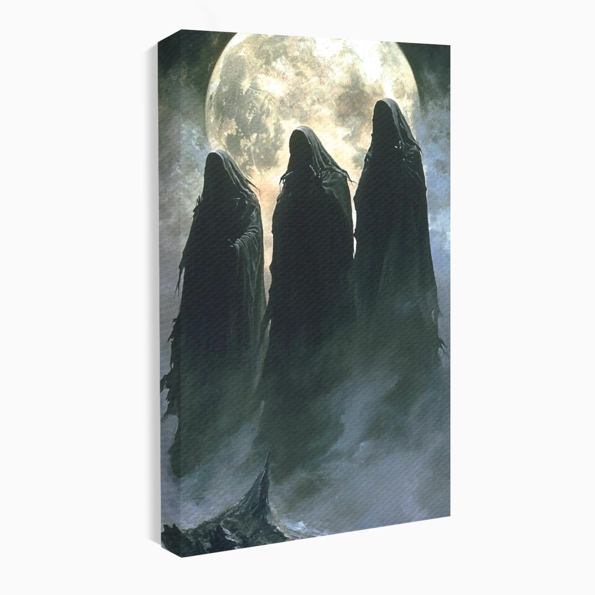Tablou Canvas Premium LuxCanva® PI1151, Umbre Sub Luna Plina, Fantasy, Cavaleri, Negru, Noapte, Dormitor, Culori Vibrante
