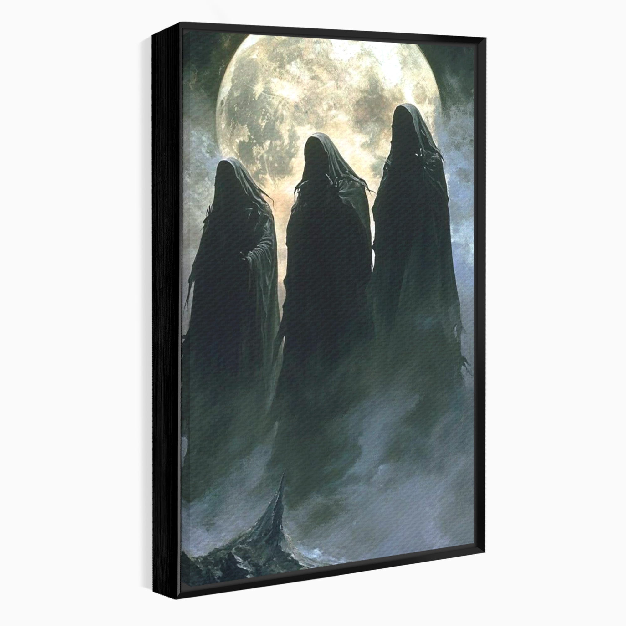 Tablou Canvas Premium LuxCanva® PI1151, Umbre Sub Luna Plina, Fantasy, Cavaleri, Negru, Noapte, Dormitor, Culori Vibrante
