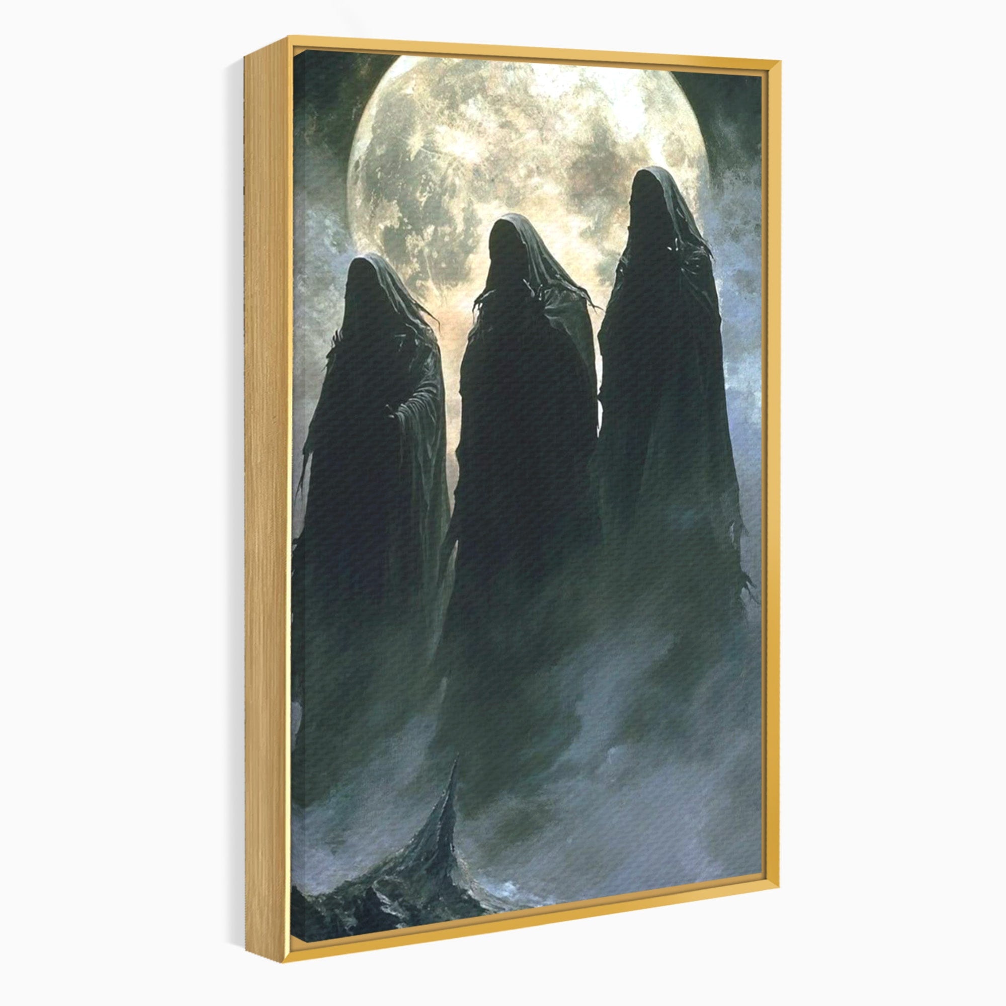 Tablou Canvas Premium LuxCanva® PI1151, Umbre Sub Luna Plina, Fantasy, Cavaleri, Negru, Noapte, Dormitor, Culori Vibrante