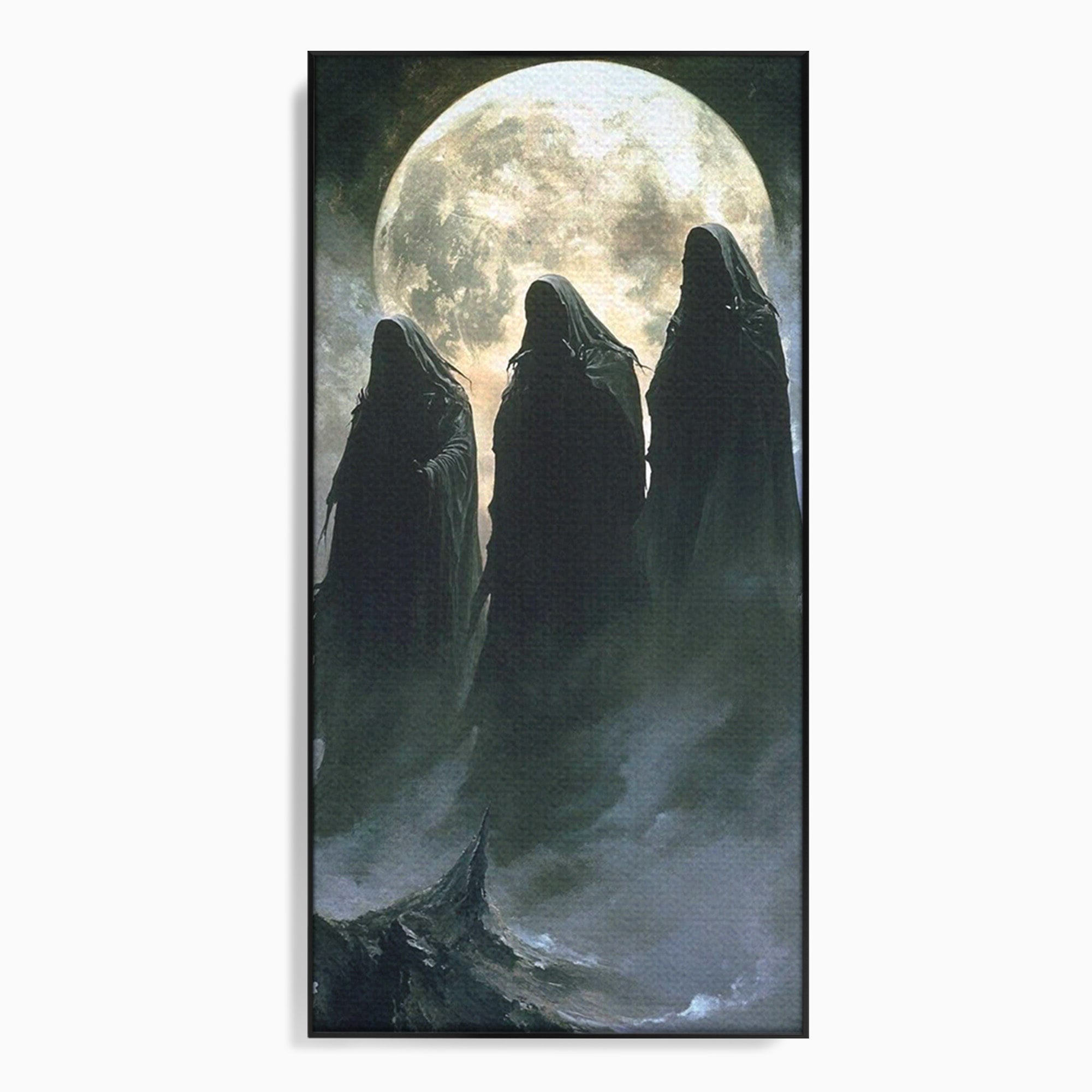 Tablou Canvas Premium LuxCanva® PI1151, Umbre Sub Luna Plina, Fantasy, Cavaleri, Negru, Noapte, Dormitor, Culori Vibrante