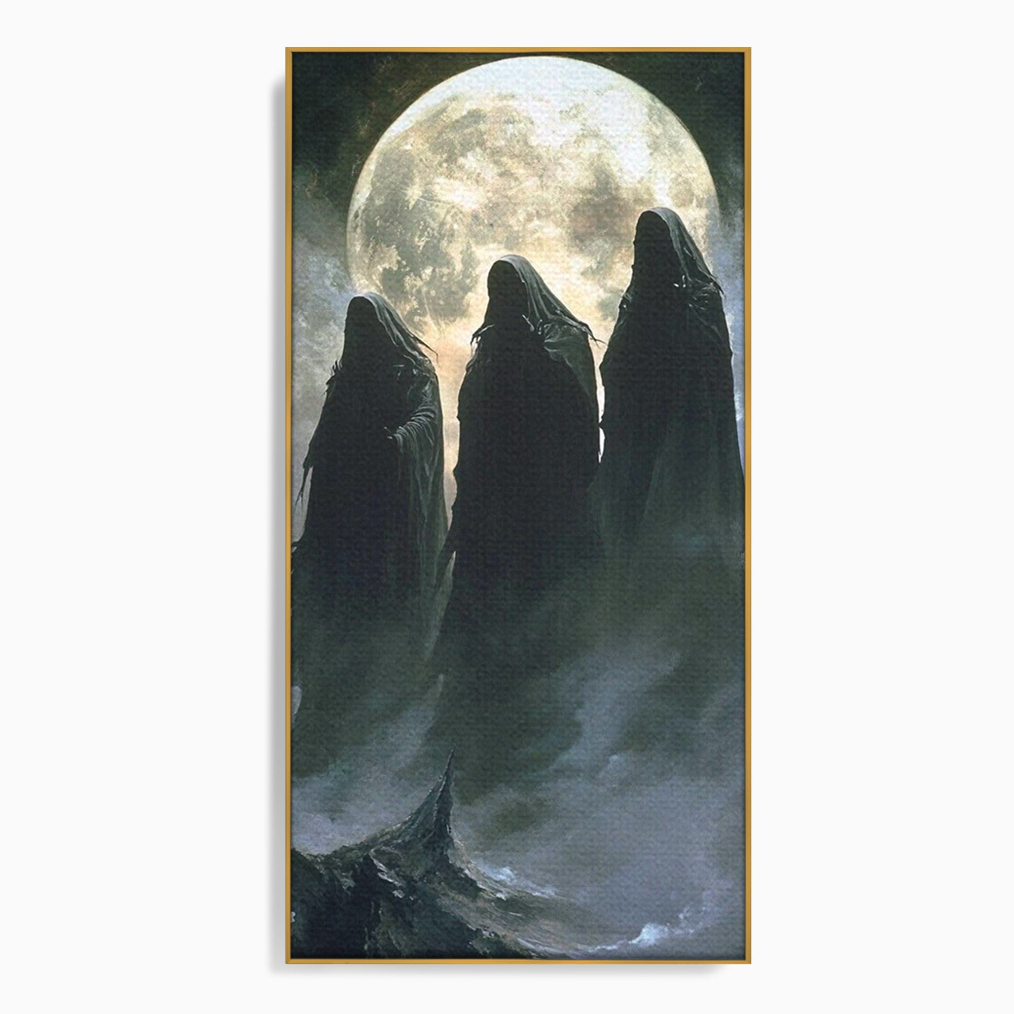 Tablou Canvas Premium LuxCanva® PI1151, Umbre Sub Luna Plina, Fantasy, Cavaleri, Negru, Noapte, Dormitor, Culori Vibrante