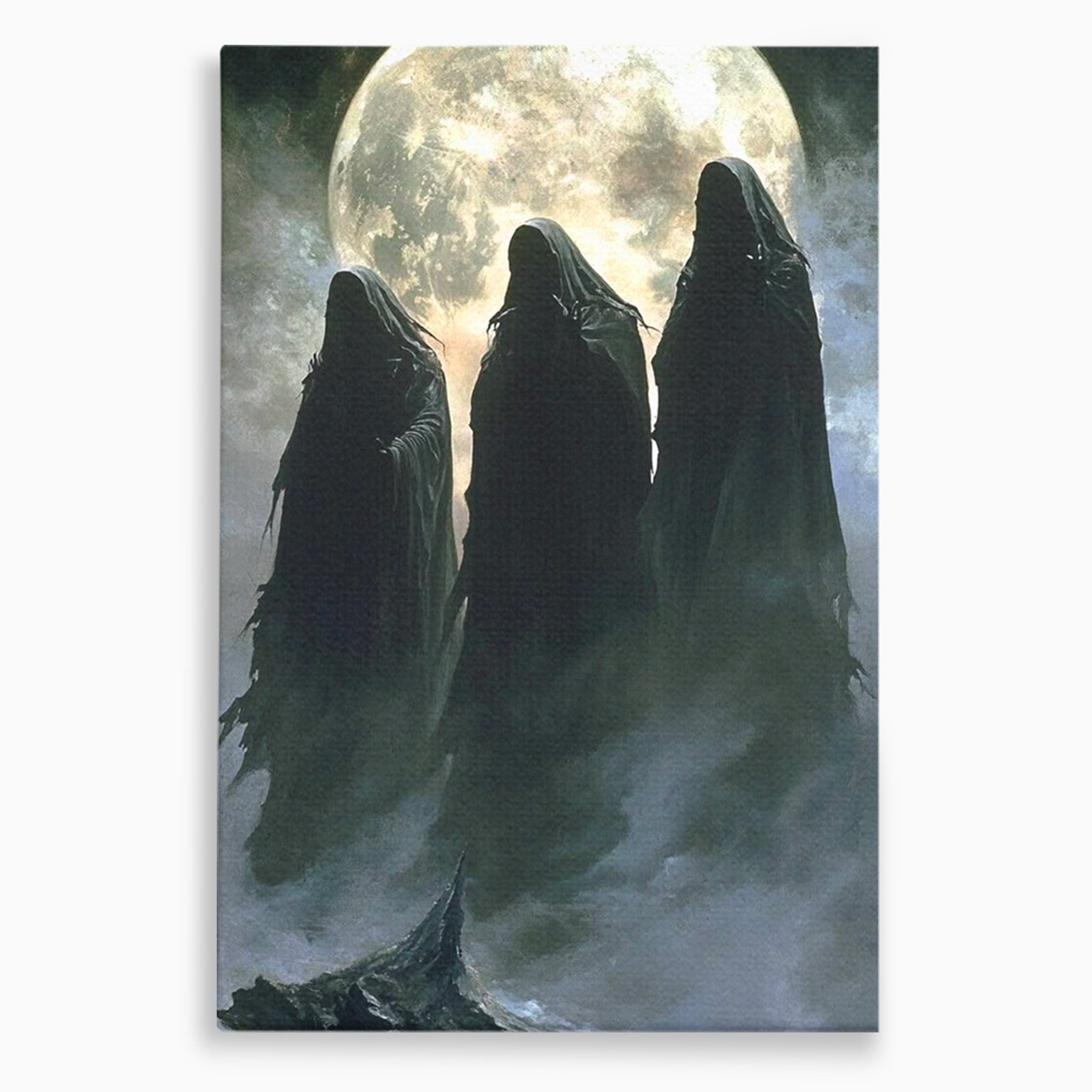 Tablou Canvas Premium LuxCanva® PI1151, Umbre Sub Luna Plina, Fantasy, Cavaleri, Negru, Noapte, Dormitor, Culori Vibrante