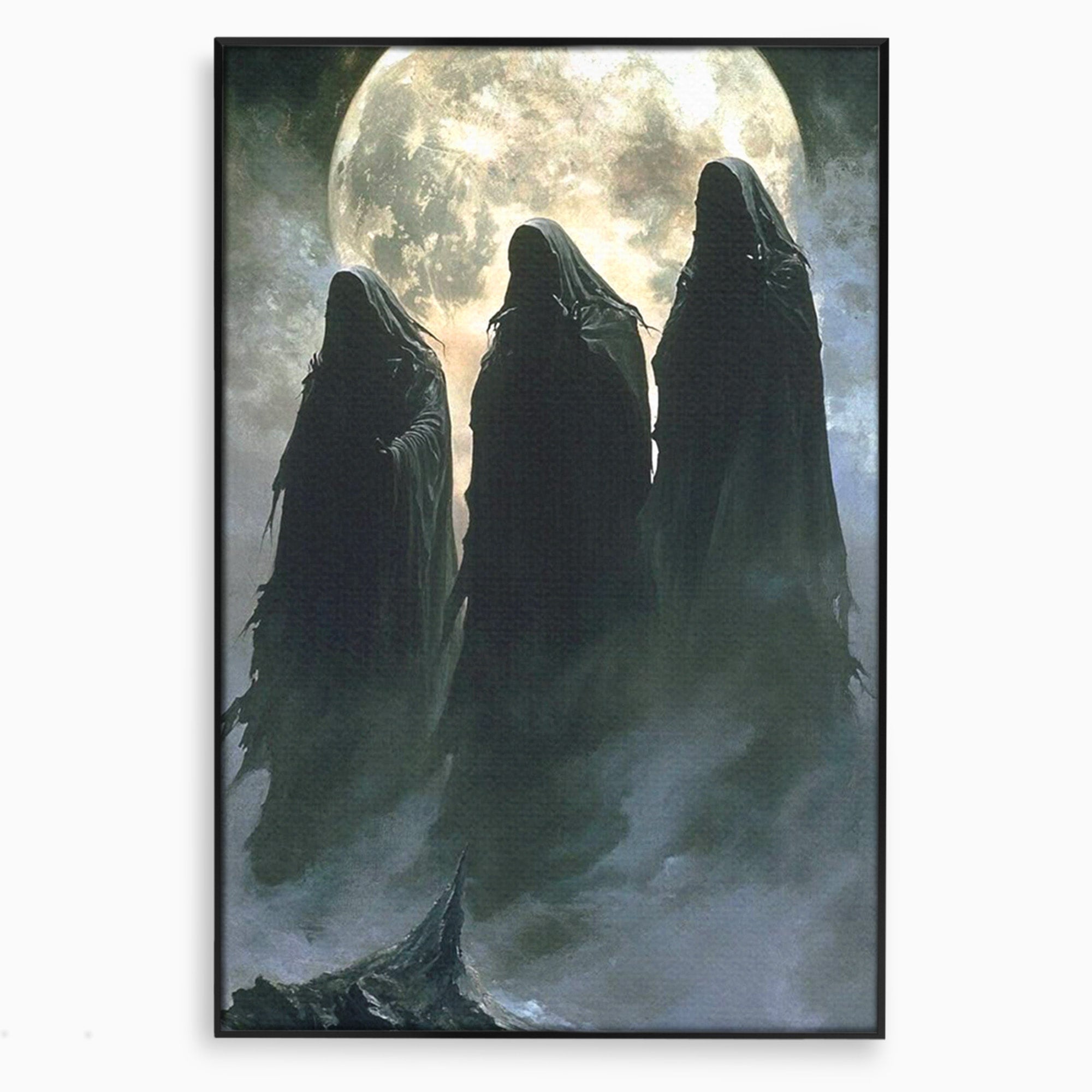 Tablou Canvas Premium LuxCanva® PI1151, Umbre Sub Luna Plina, Fantasy, Cavaleri, Negru, Noapte, Dormitor, Culori Vibrante