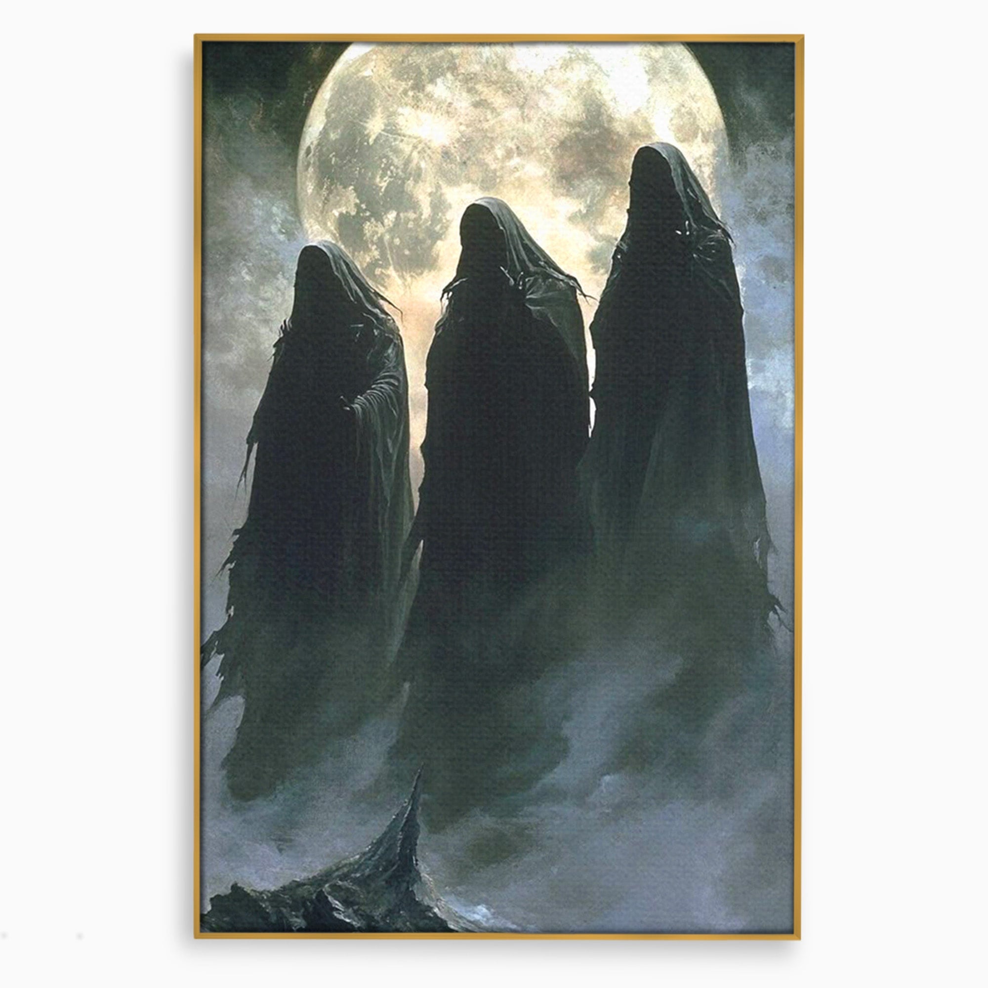 Tablou Canvas Premium LuxCanva® PI1151, Umbre Sub Luna Plina, Fantasy, Cavaleri, Negru, Noapte, Dormitor, Culori Vibrante
