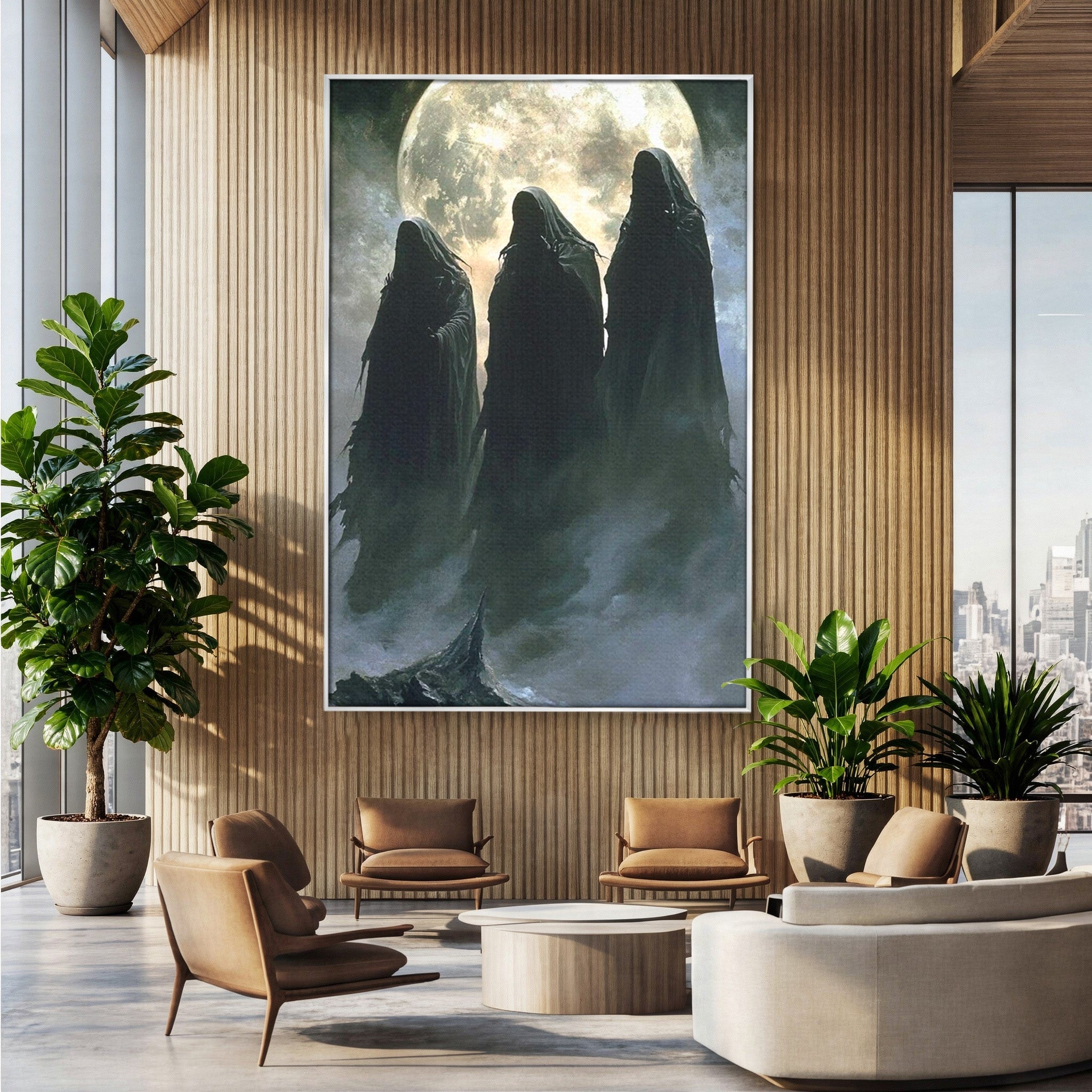 Tablou Canvas Premium LuxCanva® PI1151, Umbre Sub Luna Plina, Fantasy, Cavaleri, Negru, Noapte, Dormitor, Culori Vibrante