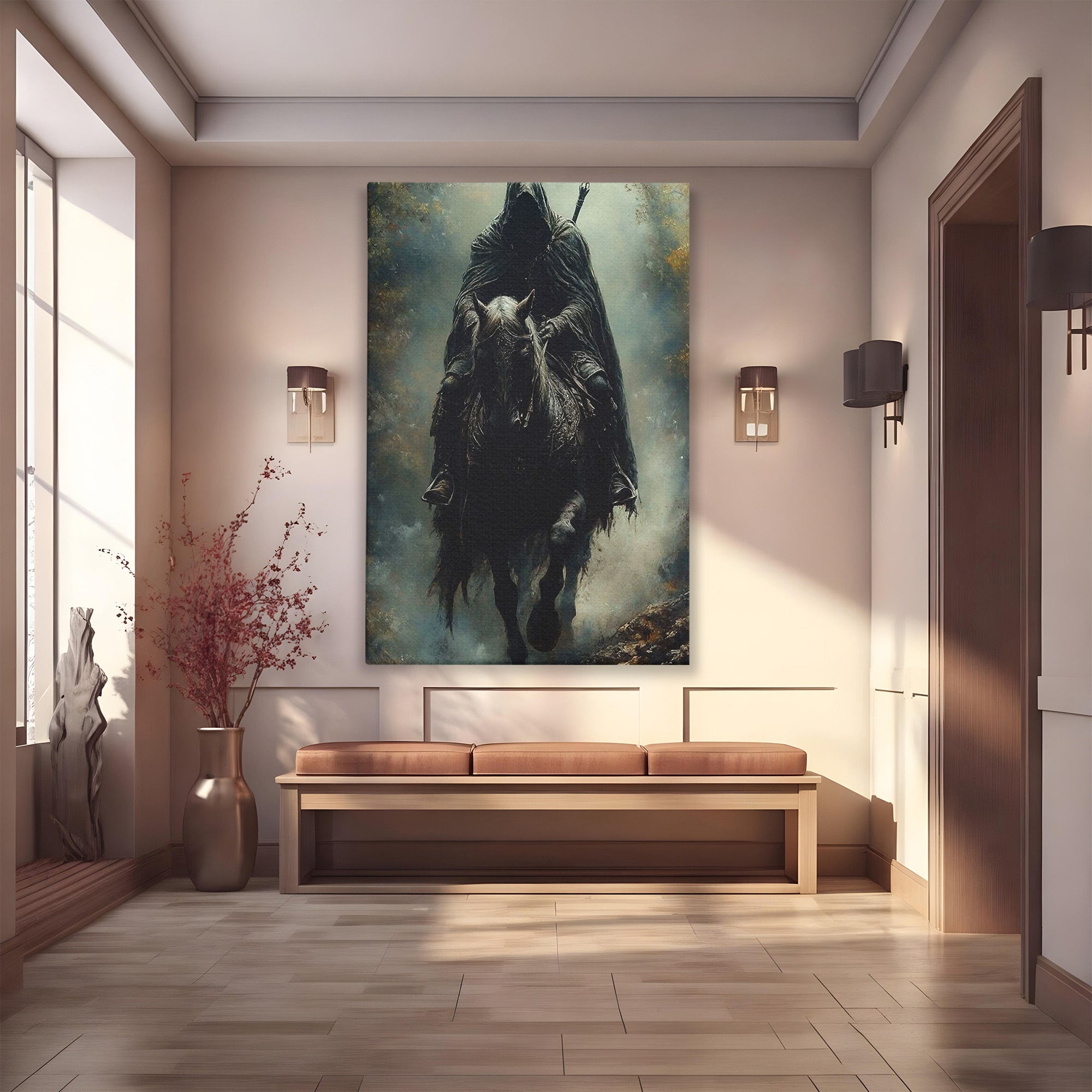 Tablou Canvas Premium LuxCanva® PI1152, Calaretul Misterios, Cavaler, Cal, Fantezie, Mister, Aventura, Living, Culori Vibrante