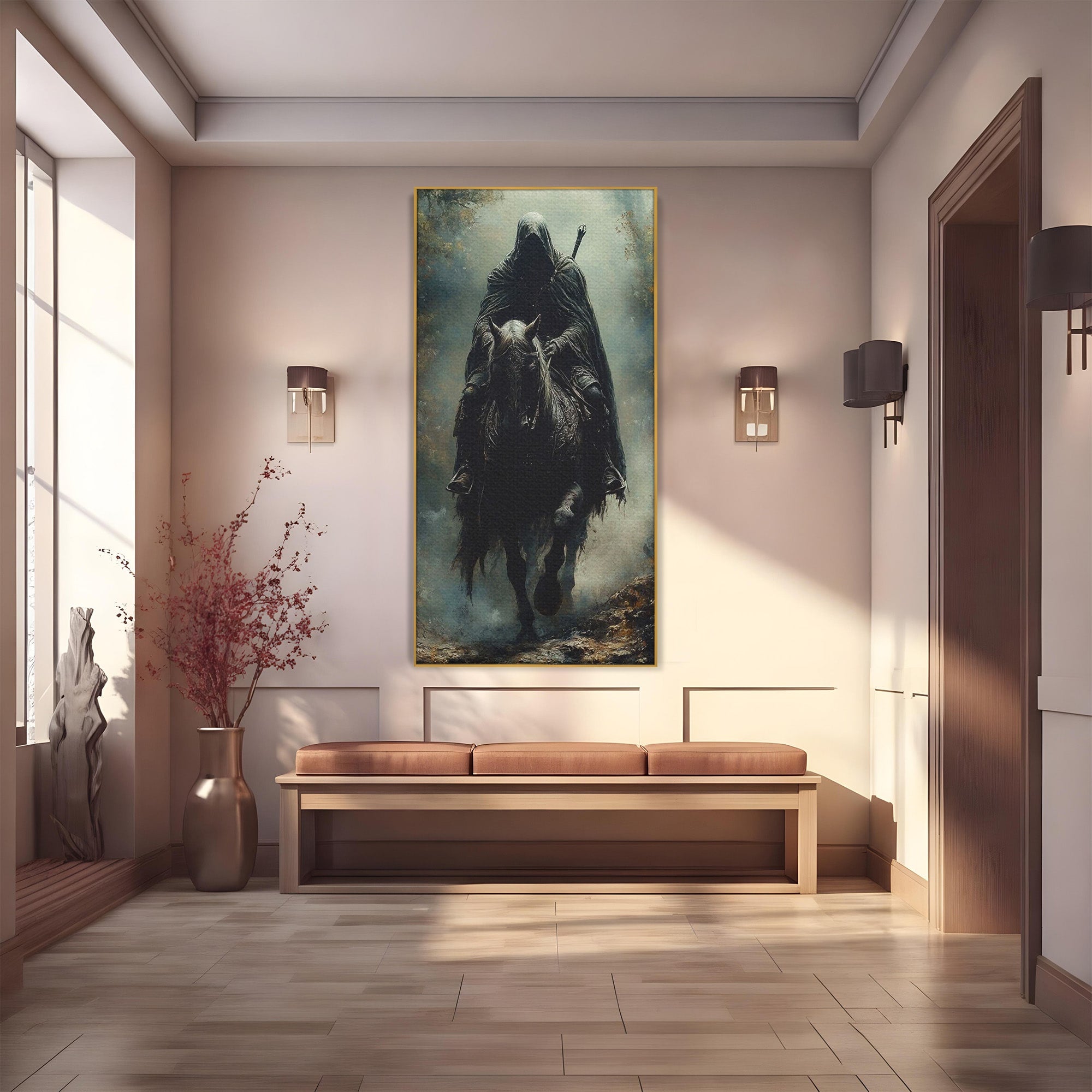 Tablou Canvas Premium LuxCanva® PI1152, Calaretul Misterios, Cavaler, Cal, Fantezie, Mister, Aventura, Living, Culori Vibrante