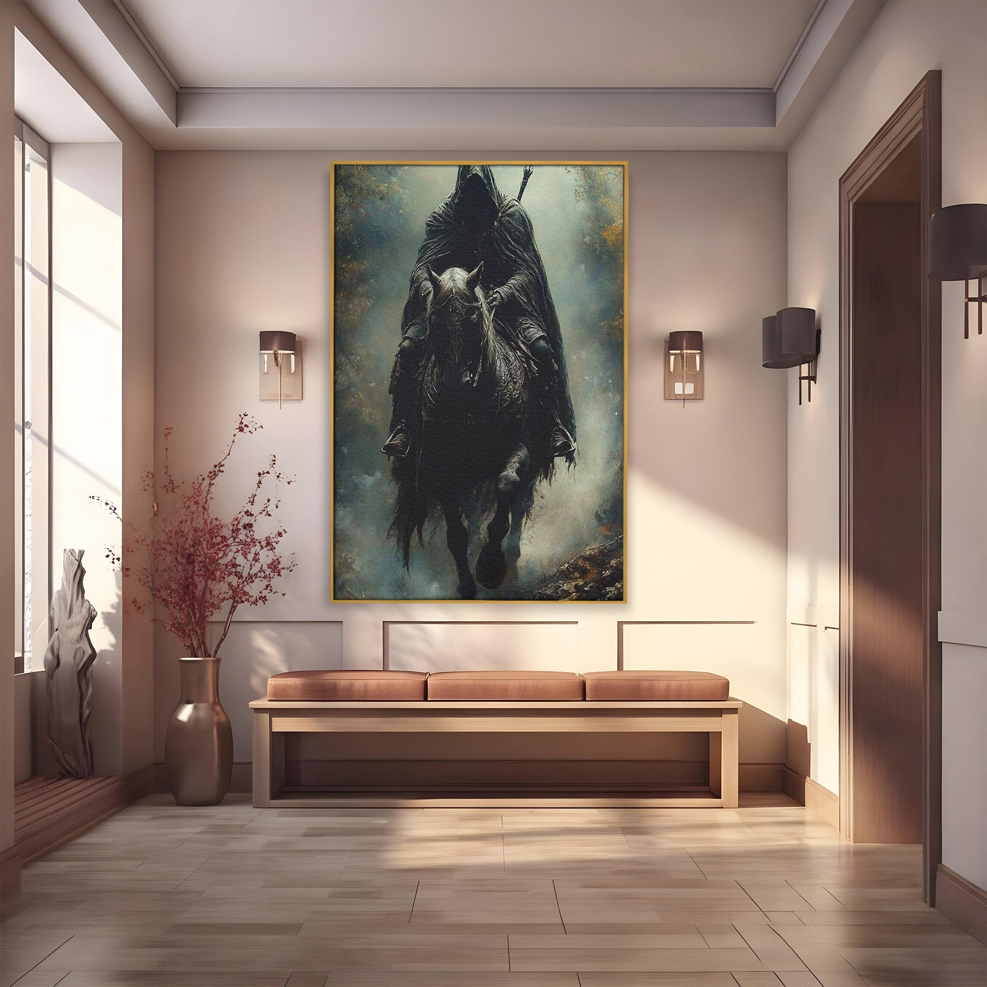 Tablou Canvas Premium LuxCanva® PI1152, Calaretul Misterios, Cavaler, Cal, Fantezie, Mister, Aventura, Living, Culori Vibrante
