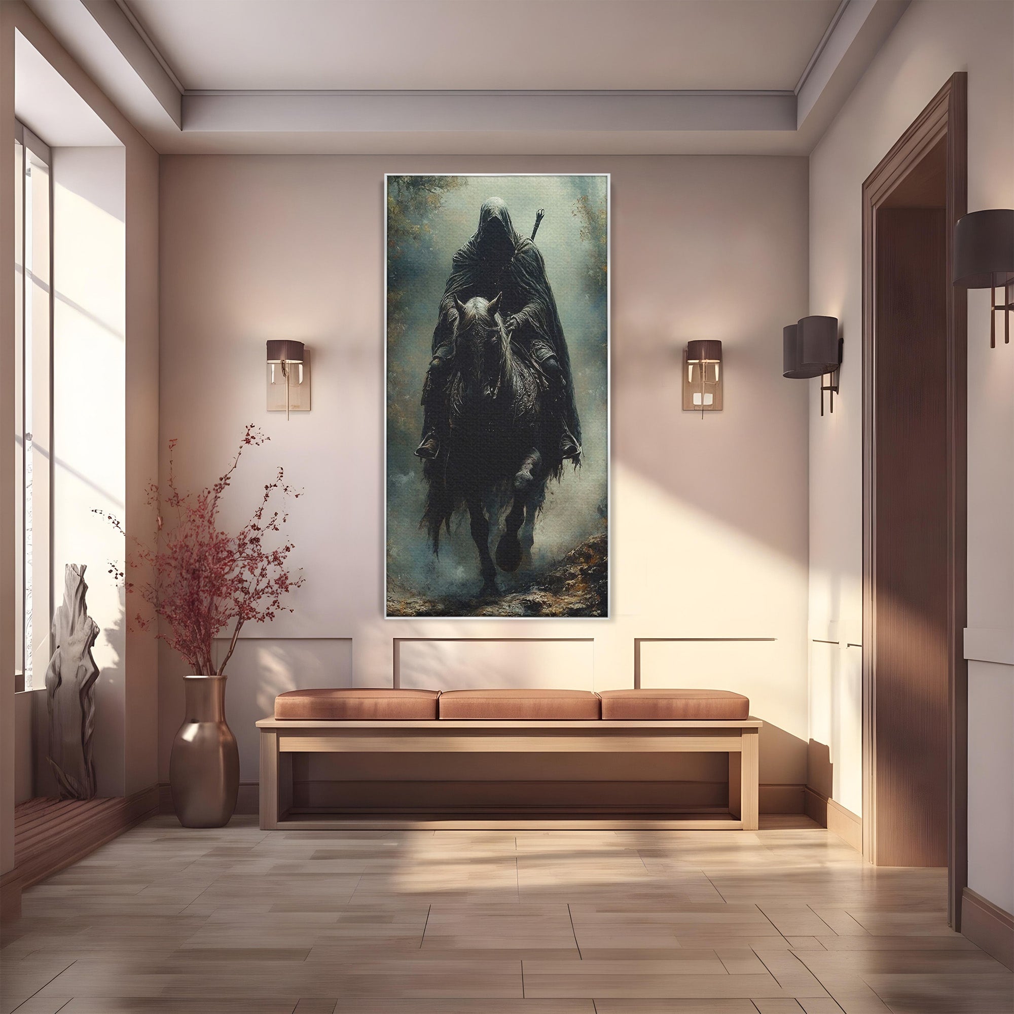 Tablou Canvas Premium LuxCanva® PI1152, Calaretul Misterios, Cavaler, Cal, Fantezie, Mister, Aventura, Living, Culori Vibrante