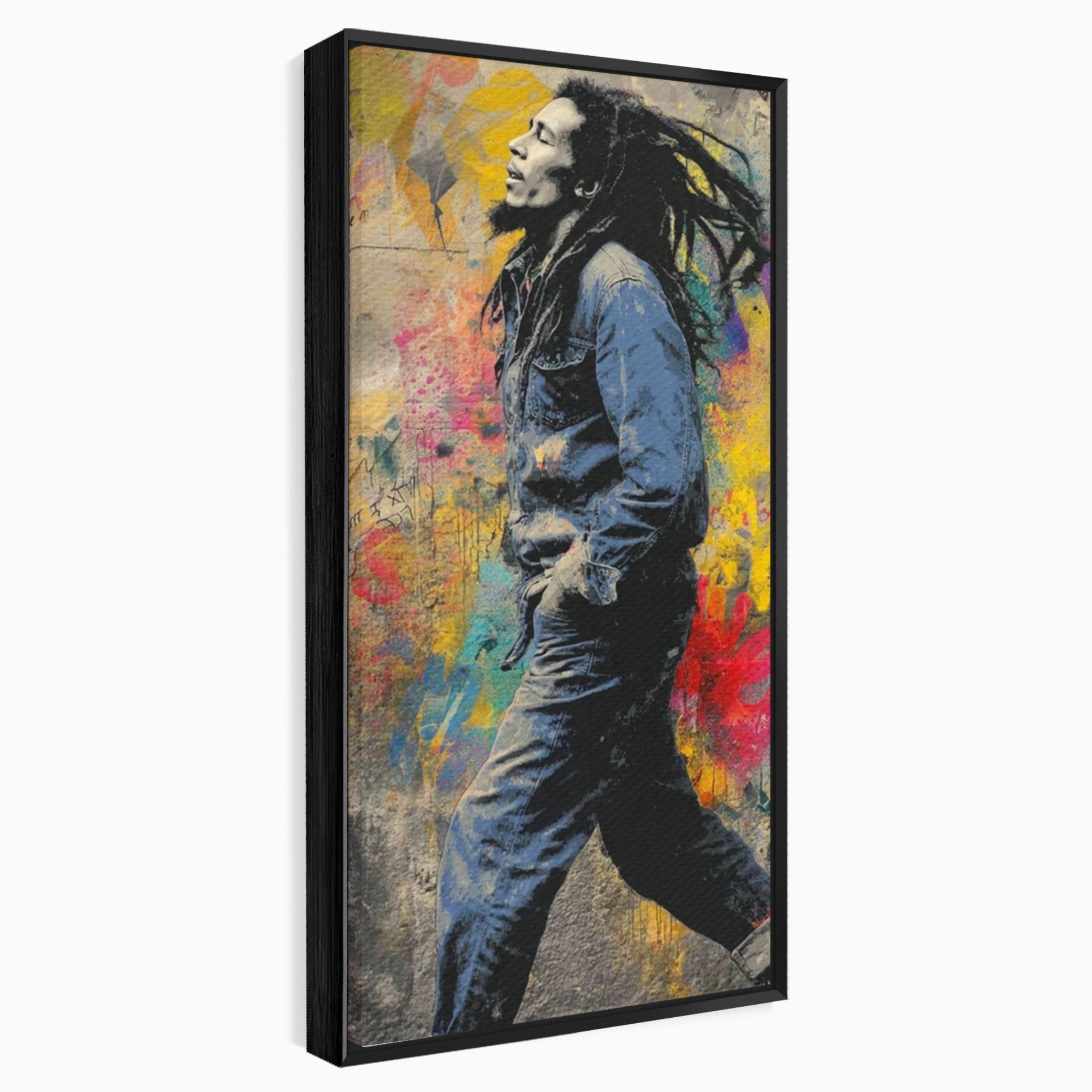 Tablou Canvas Premium LuxCanva® PI1153, Muzician Reggae In Miscare, Bob Marley, Impletituri, Arta Urbana, Vedeta, Living, Culori Vibrante