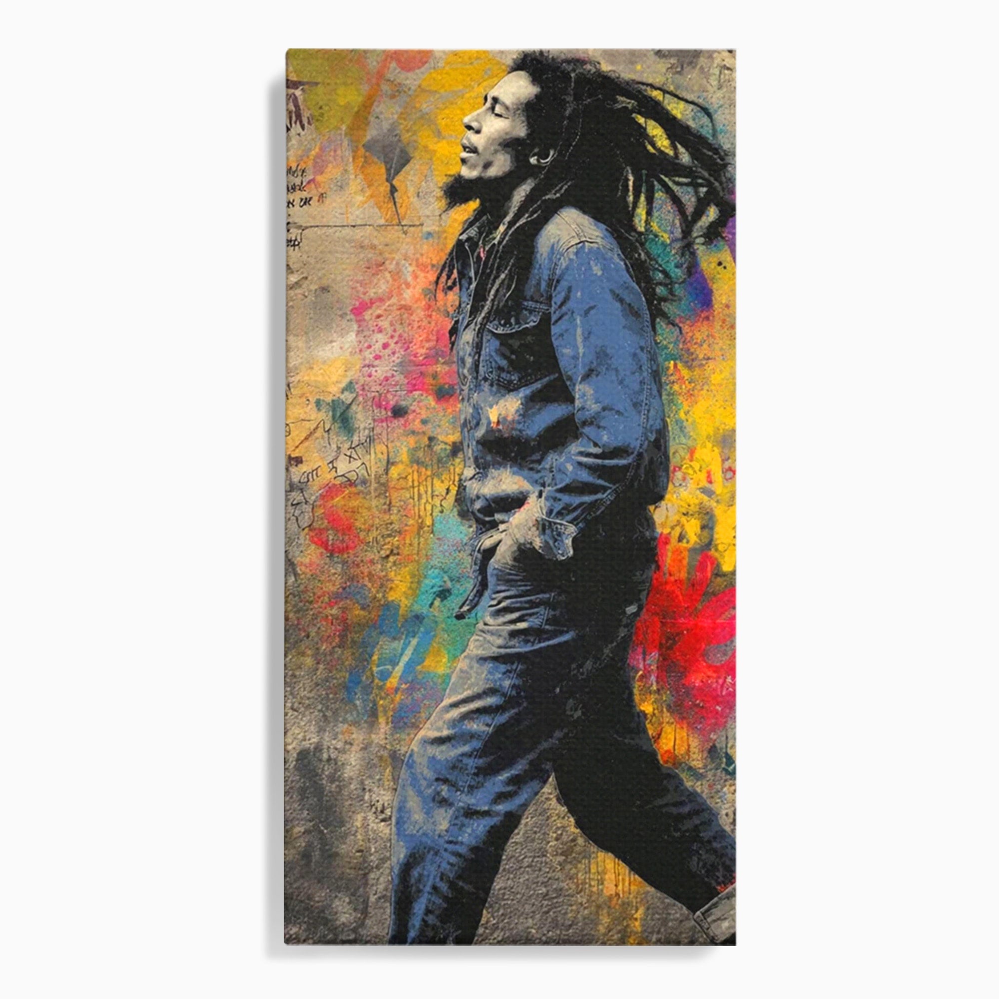 Tablou Canvas Premium LuxCanva® PI1153, Muzician Reggae In Miscare, Bob Marley, Impletituri, Arta Urbana, Vedeta, Living, Culori Vibrante