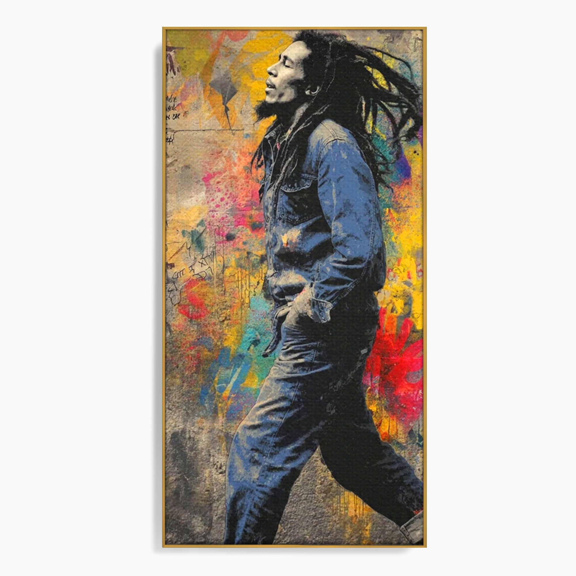 Tablou Canvas Premium LuxCanva® PI1153, Muzician Reggae In Miscare, Bob Marley, Impletituri, Arta Urbana, Vedeta, Living, Culori Vibrante