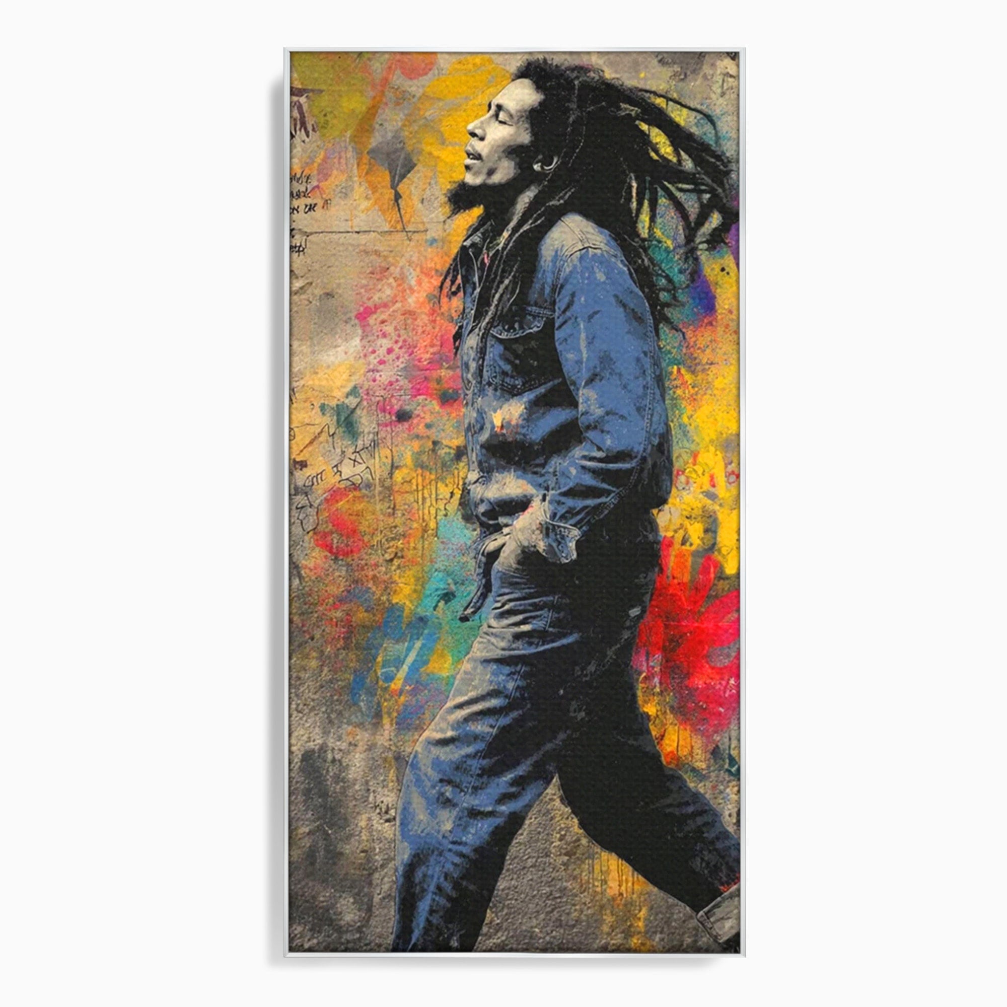 Tablou Canvas Premium LuxCanva® PI1153, Muzician Reggae In Miscare, Bob Marley, Impletituri, Arta Urbana, Vedeta, Living, Culori Vibrante