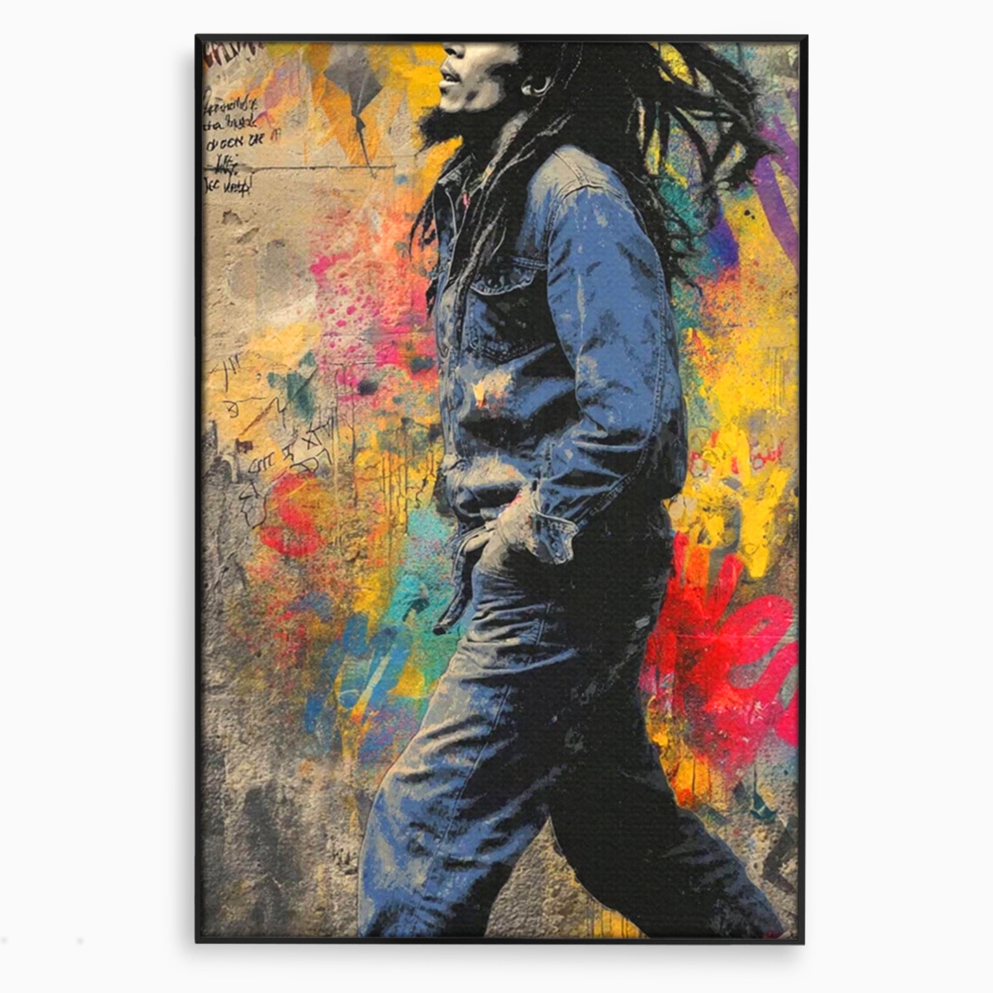 Tablou Canvas Premium LuxCanva® PI1153, Muzician Reggae In Miscare, Bob Marley, Impletituri, Arta Urbana, Vedeta, Living, Culori Vibrante