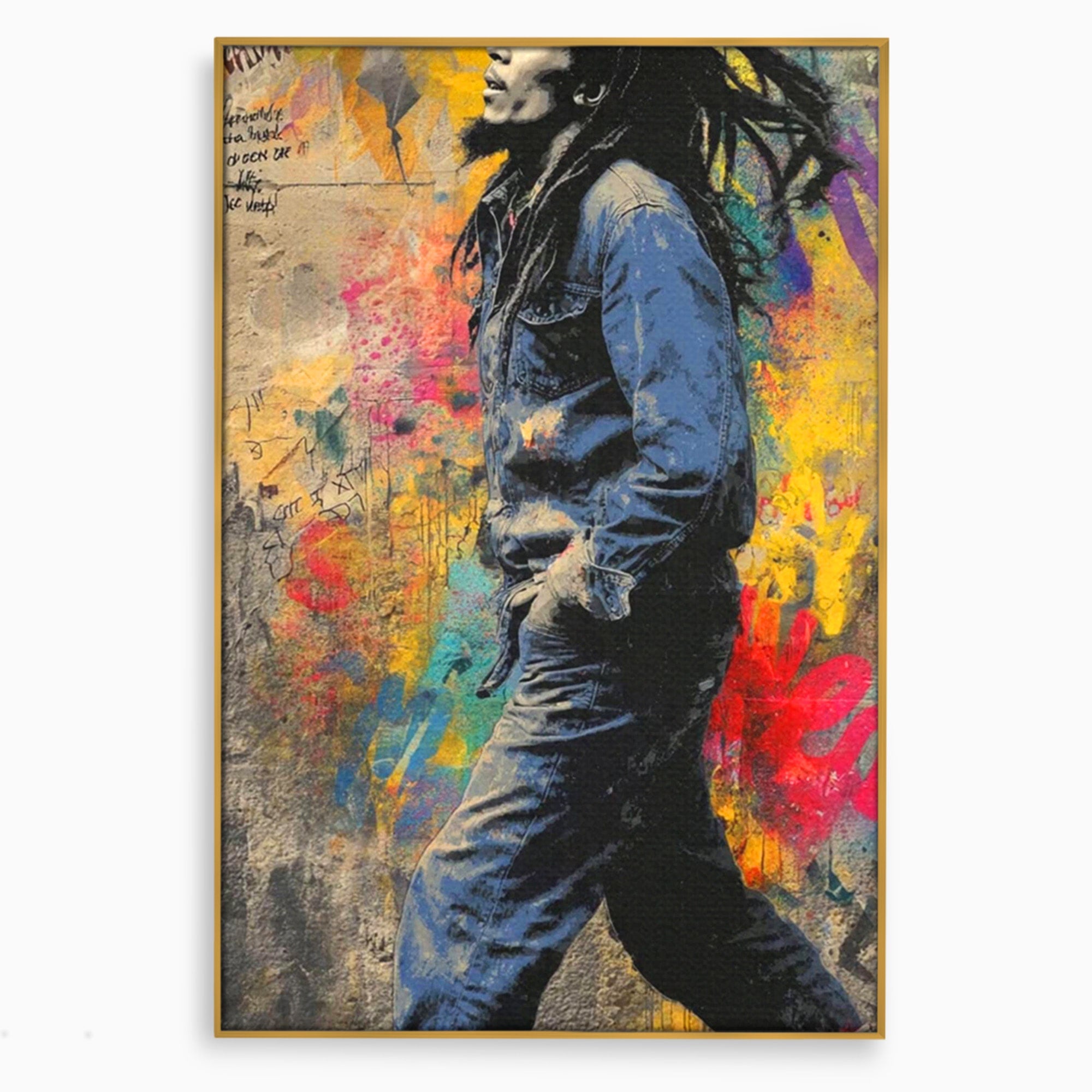 Tablou Canvas Premium LuxCanva® PI1153, Muzician Reggae In Miscare, Bob Marley, Impletituri, Arta Urbana, Vedeta, Living, Culori Vibrante