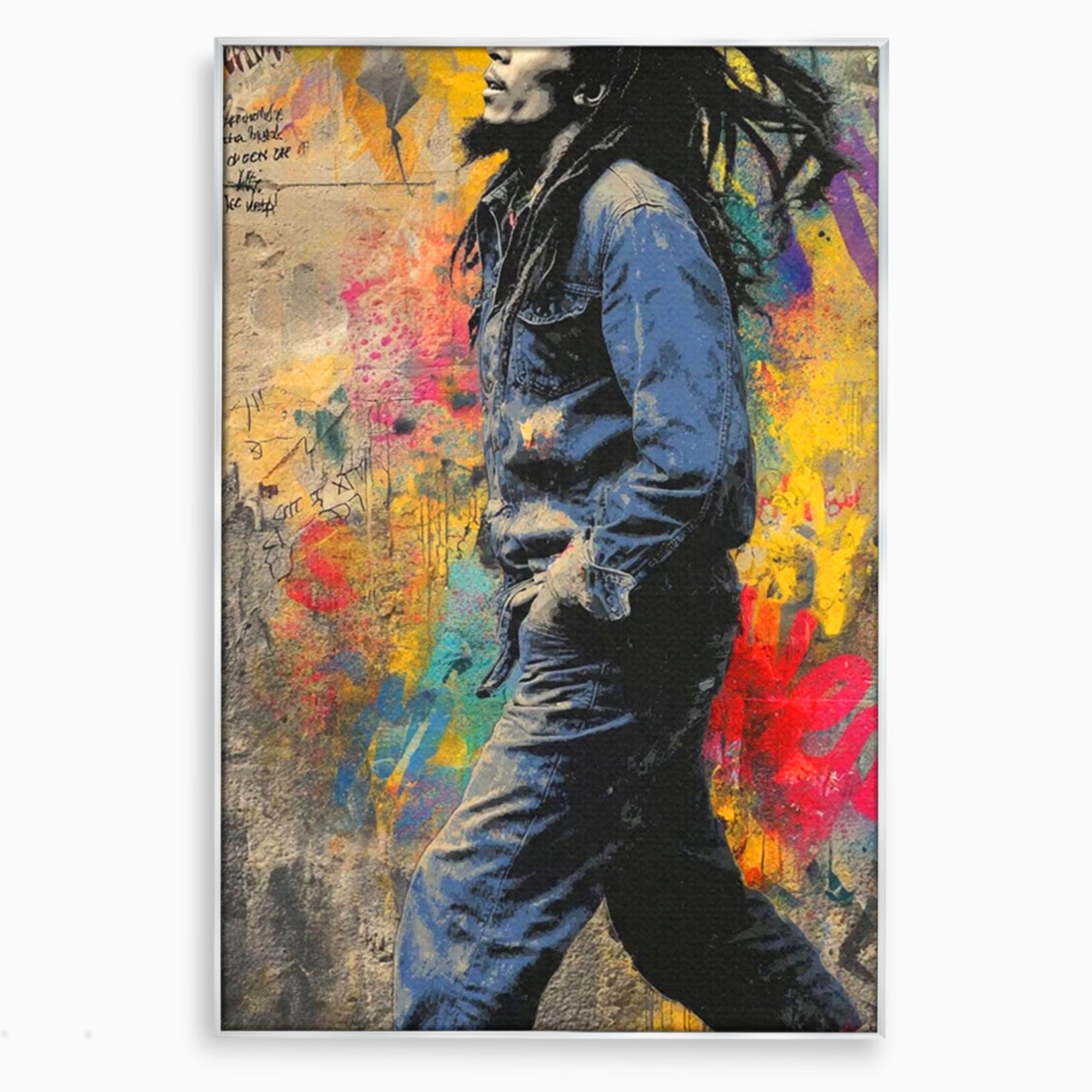 Tablou Canvas Premium LuxCanva® PI1153, Muzician Reggae In Miscare, Bob Marley, Impletituri, Arta Urbana, Vedeta, Living, Culori Vibrante