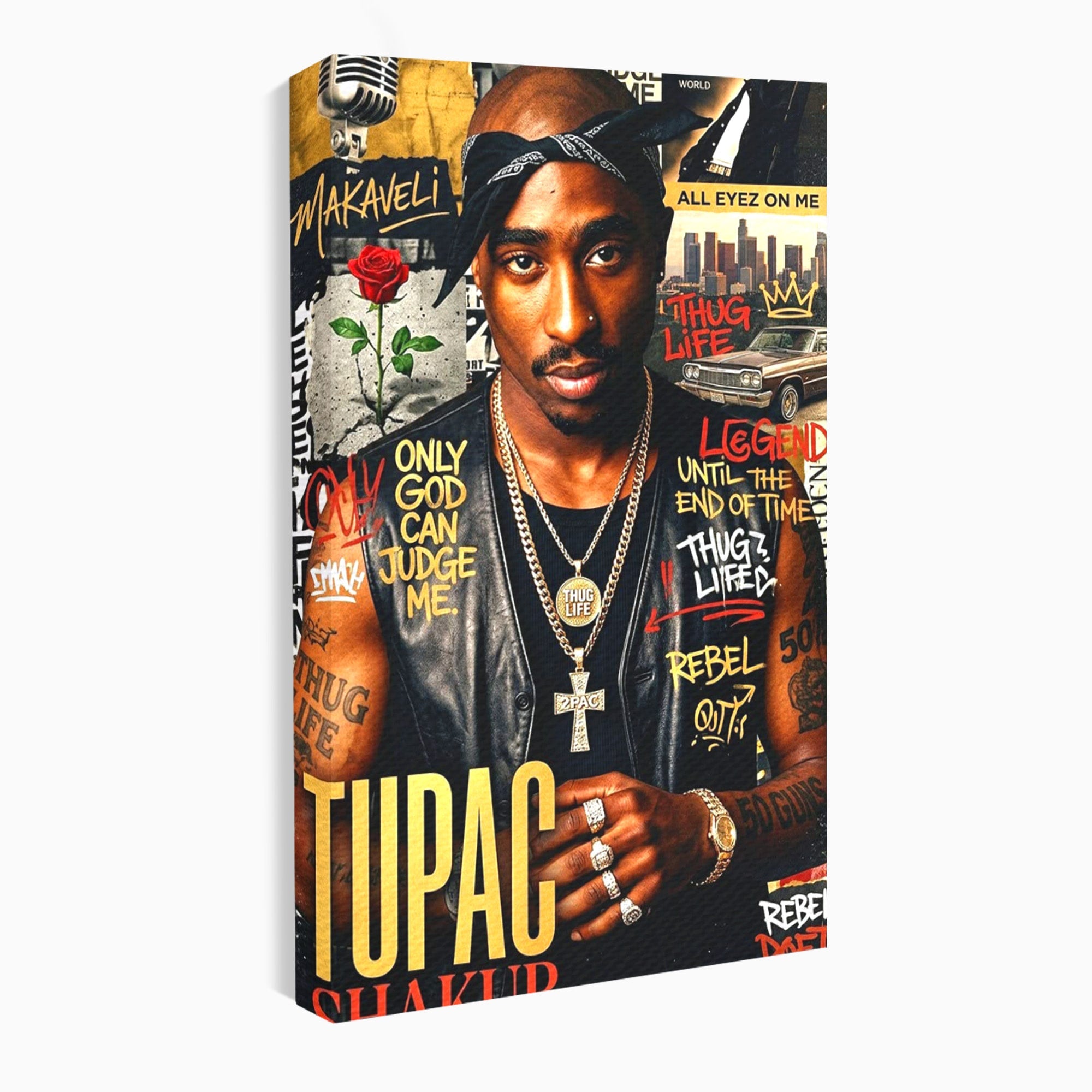 Tablou Canvas Premium LuxCanva® PI1154, Portret Tupac Shakur, Muzician, Legenda, Hip-Hop, Living, Culori Vibrante