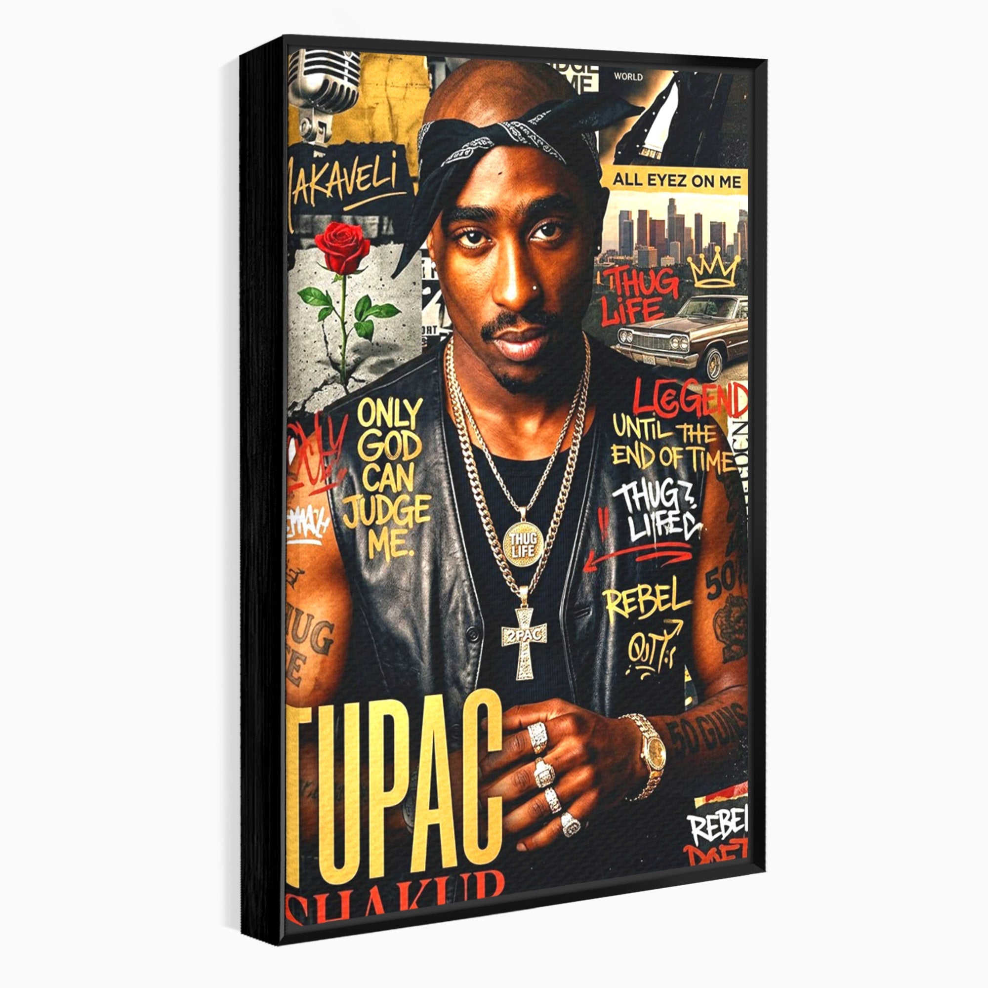Tablou Canvas Premium LuxCanva® PI1154, Portret Tupac Shakur, Muzician, Legenda, Hip-Hop, Living, Culori Vibrante