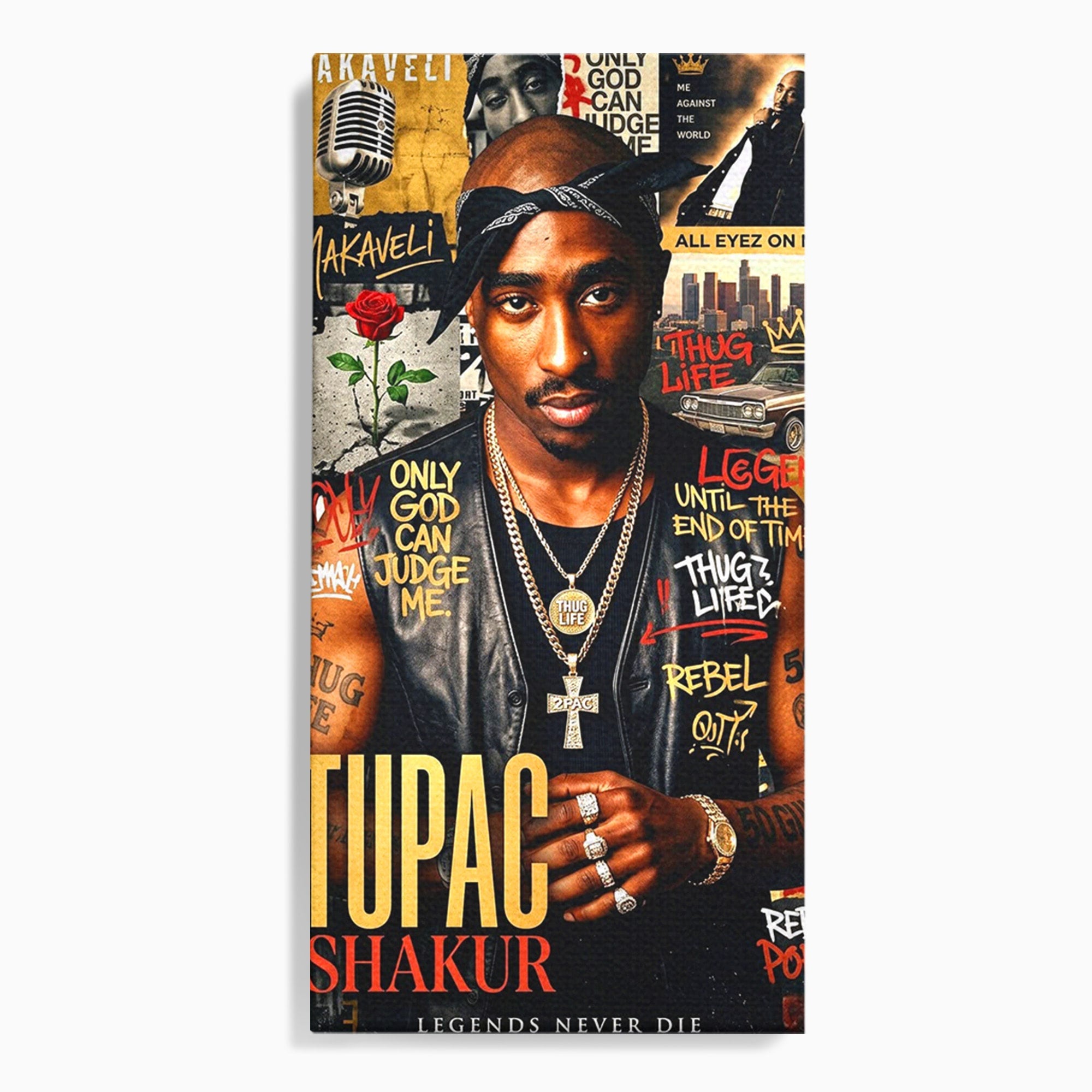 Tablou Canvas Premium LuxCanva® PI1154, Portret Tupac Shakur, Muzician, Legenda, Hip-Hop, Living, Culori Vibrante