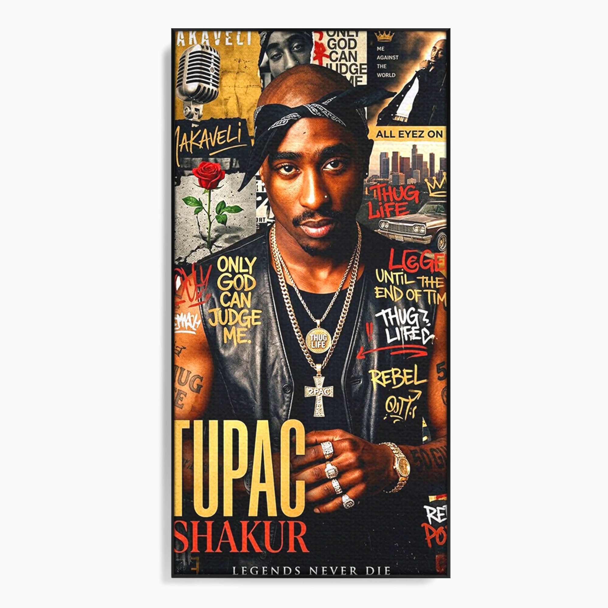 Tablou Canvas Premium LuxCanva® PI1154, Portret Tupac Shakur, Muzician, Legenda, Hip-Hop, Living, Culori Vibrante