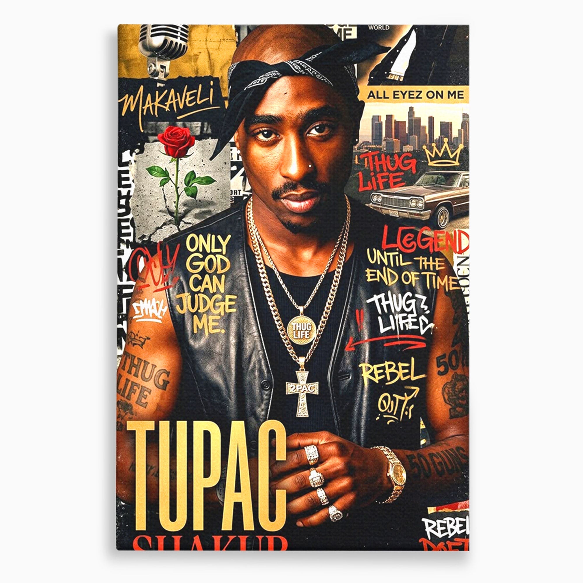 Tablou Canvas Premium LuxCanva® PI1154, Portret Tupac Shakur, Muzician, Legenda, Hip-Hop, Living, Culori Vibrante