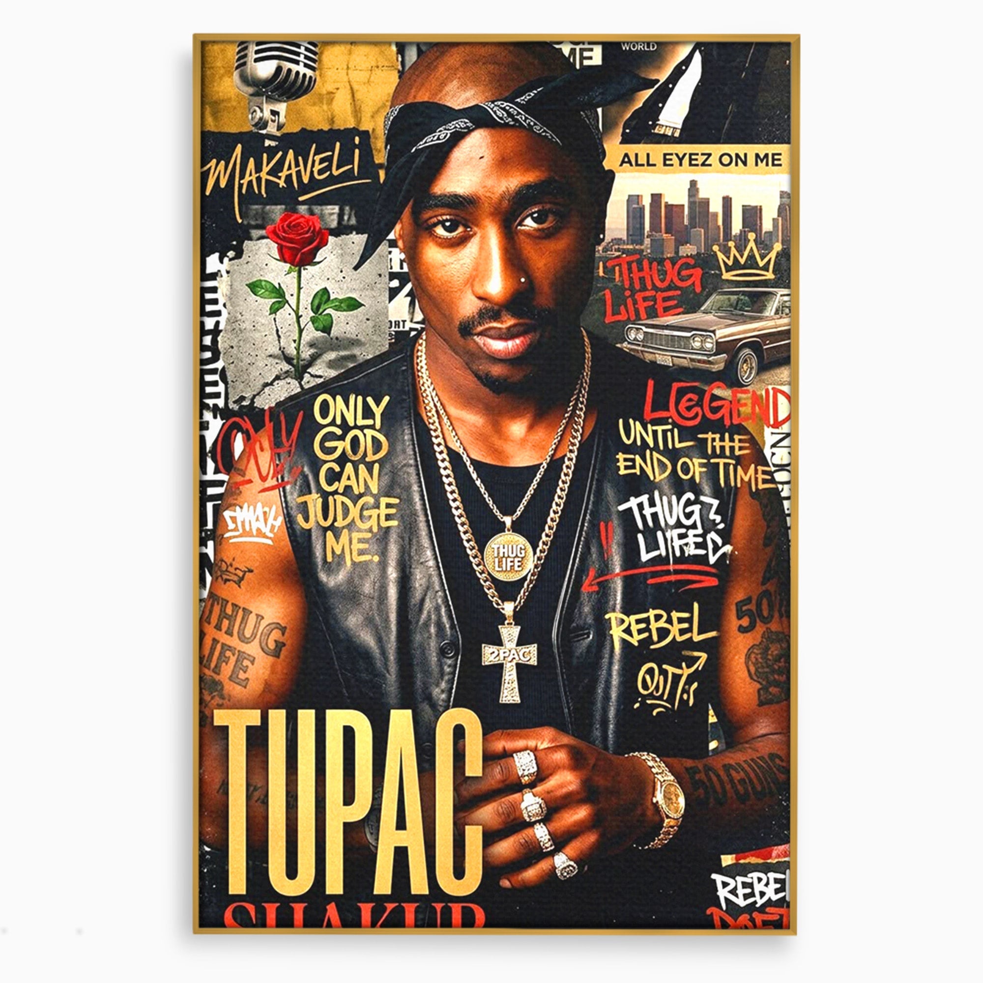 Tablou Canvas Premium LuxCanva® PI1154, Portret Tupac Shakur, Muzician, Legenda, Hip-Hop, Living, Culori Vibrante