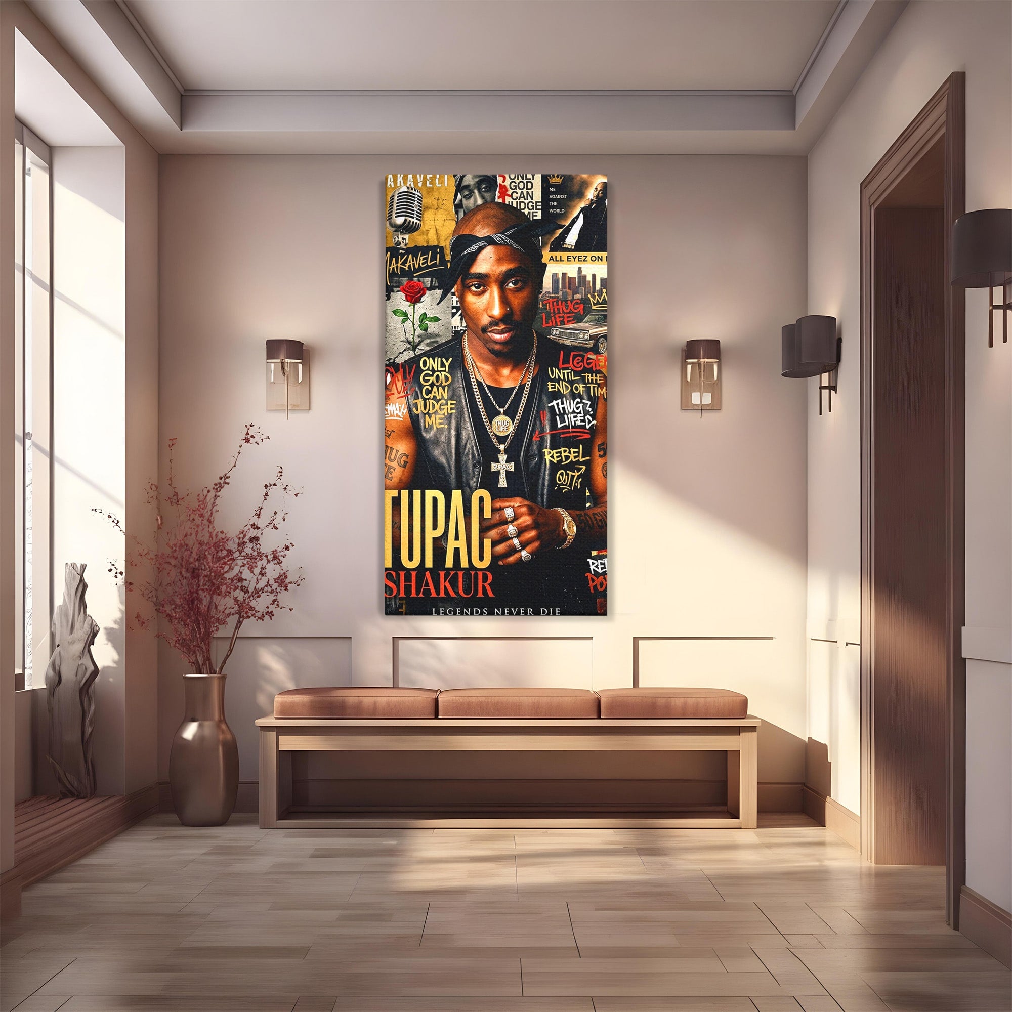 Tablou Canvas Premium LuxCanva® PI1154, Portret Tupac Shakur, Muzician, Legenda, Hip-Hop, Living, Culori Vibrante