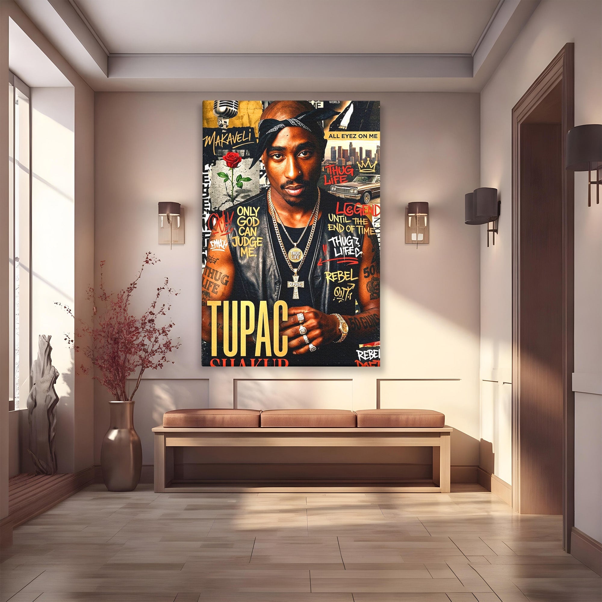 Tablou Canvas Premium LuxCanva® PI1154, Portret Tupac Shakur, Muzician, Legenda, Hip-Hop, Living, Culori Vibrante