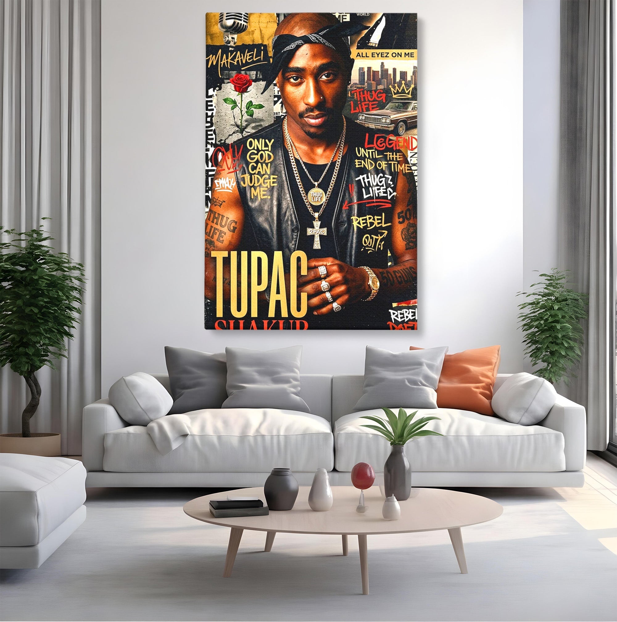 Tablou Canvas Premium LuxCanva® PI1154, Portret Tupac Shakur, Muzician, Legenda, Hip-Hop, Living, Culori Vibrante