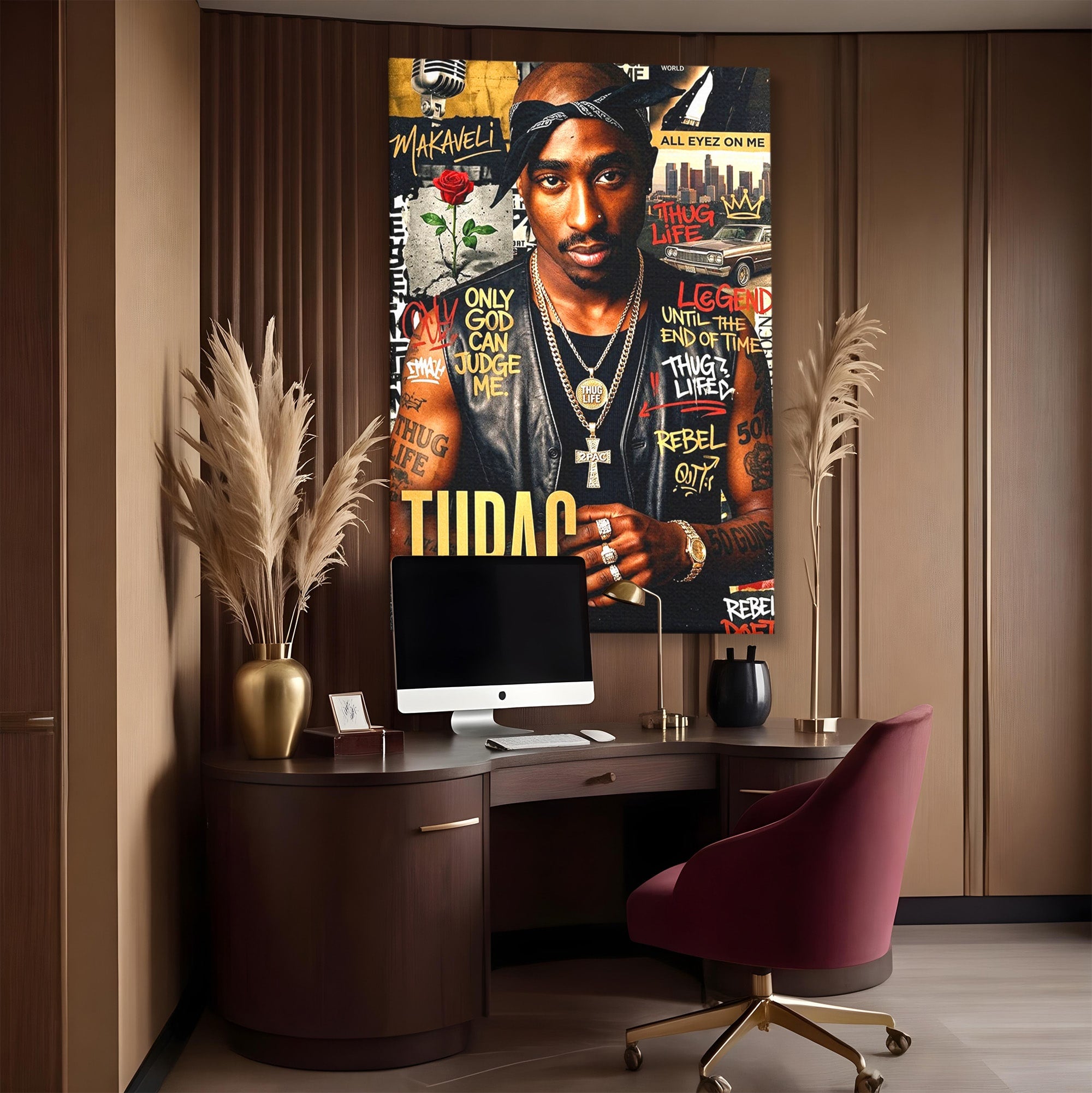 Tablou Canvas Premium LuxCanva® PI1154, Portret Tupac Shakur, Muzician, Legenda, Hip-Hop, Living, Culori Vibrante
