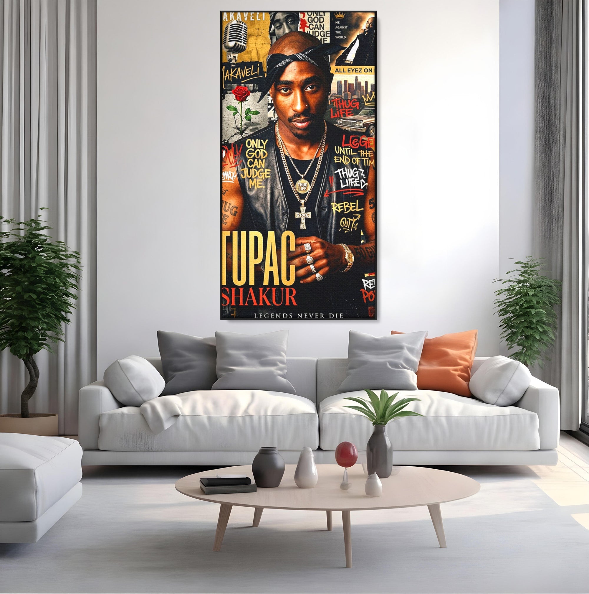 Tablou Canvas Premium LuxCanva® PI1154, Portret Tupac Shakur, Muzician, Legenda, Hip-Hop, Living, Culori Vibrante