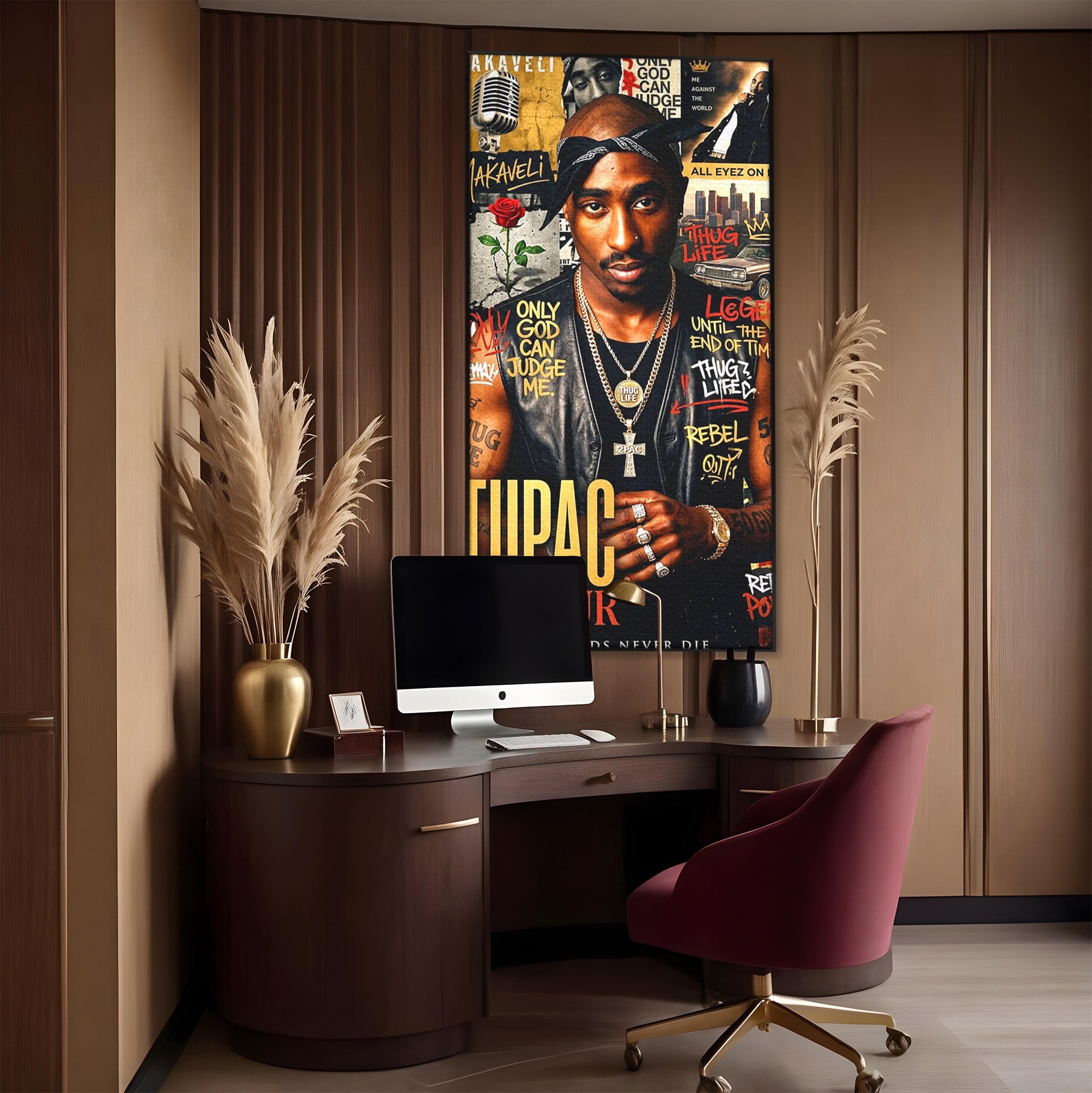 Tablou Canvas Premium LuxCanva® PI1154, Portret Tupac Shakur, Muzician, Legenda, Hip-Hop, Living, Culori Vibrante