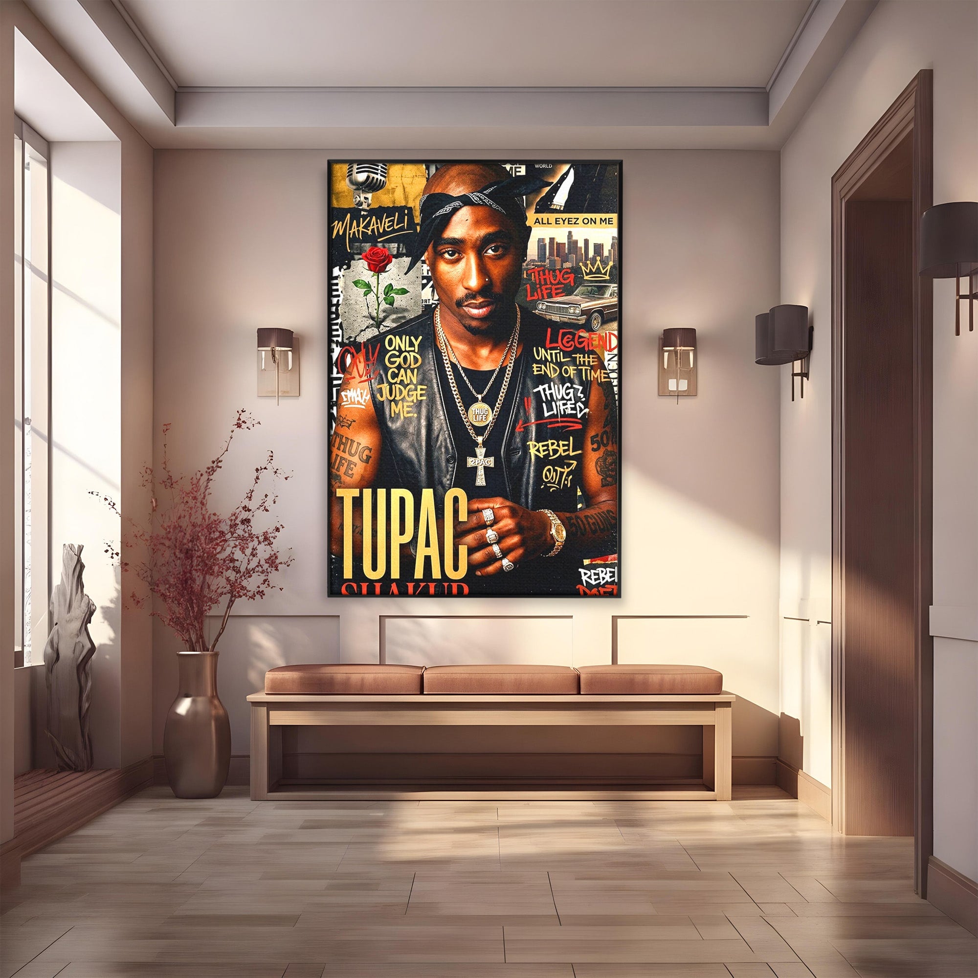Tablou Canvas Premium LuxCanva® PI1154, Portret Tupac Shakur, Muzician, Legenda, Hip-Hop, Living, Culori Vibrante