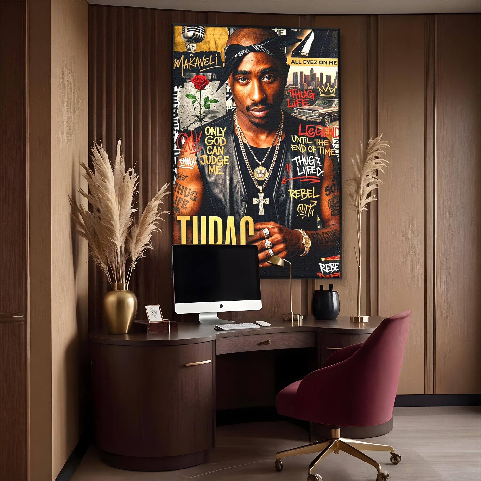 Tablou Canvas Premium LuxCanva® PI1154, Portret Tupac Shakur, Muzician, Legenda, Hip-Hop, Living, Culori Vibrante