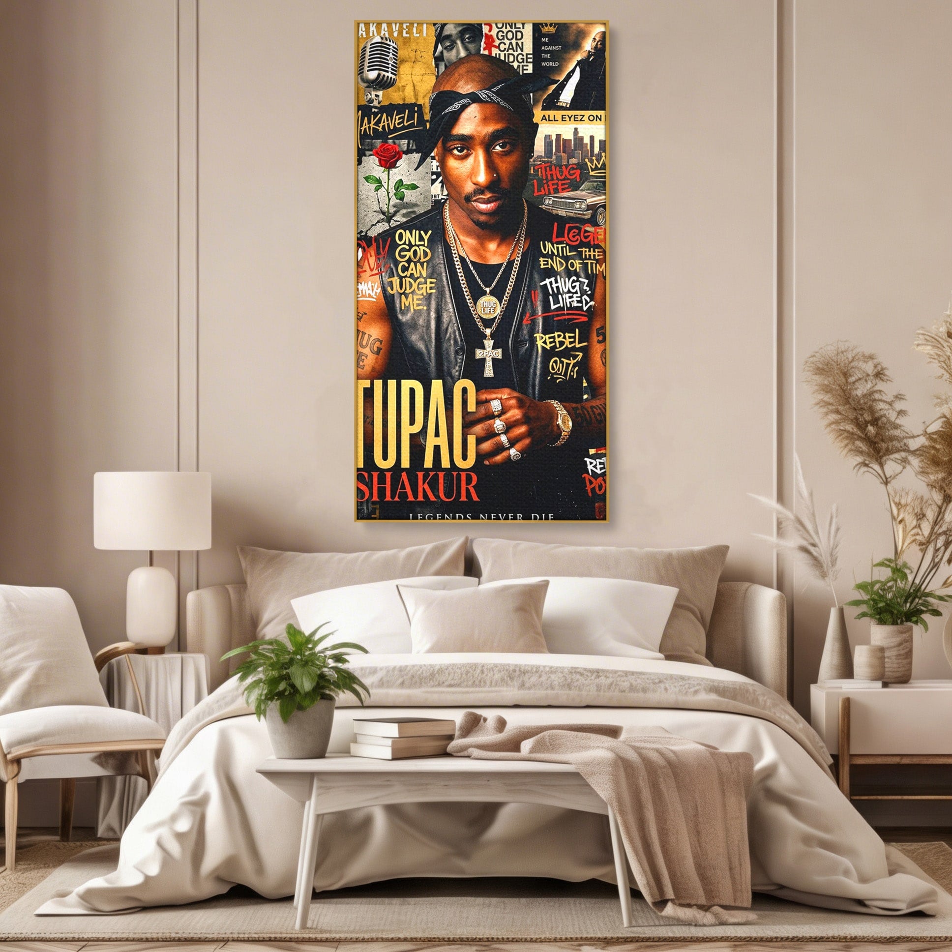Tablou Canvas Premium LuxCanva® PI1154, Portret Tupac Shakur, Muzician, Legenda, Hip-Hop, Living, Culori Vibrante