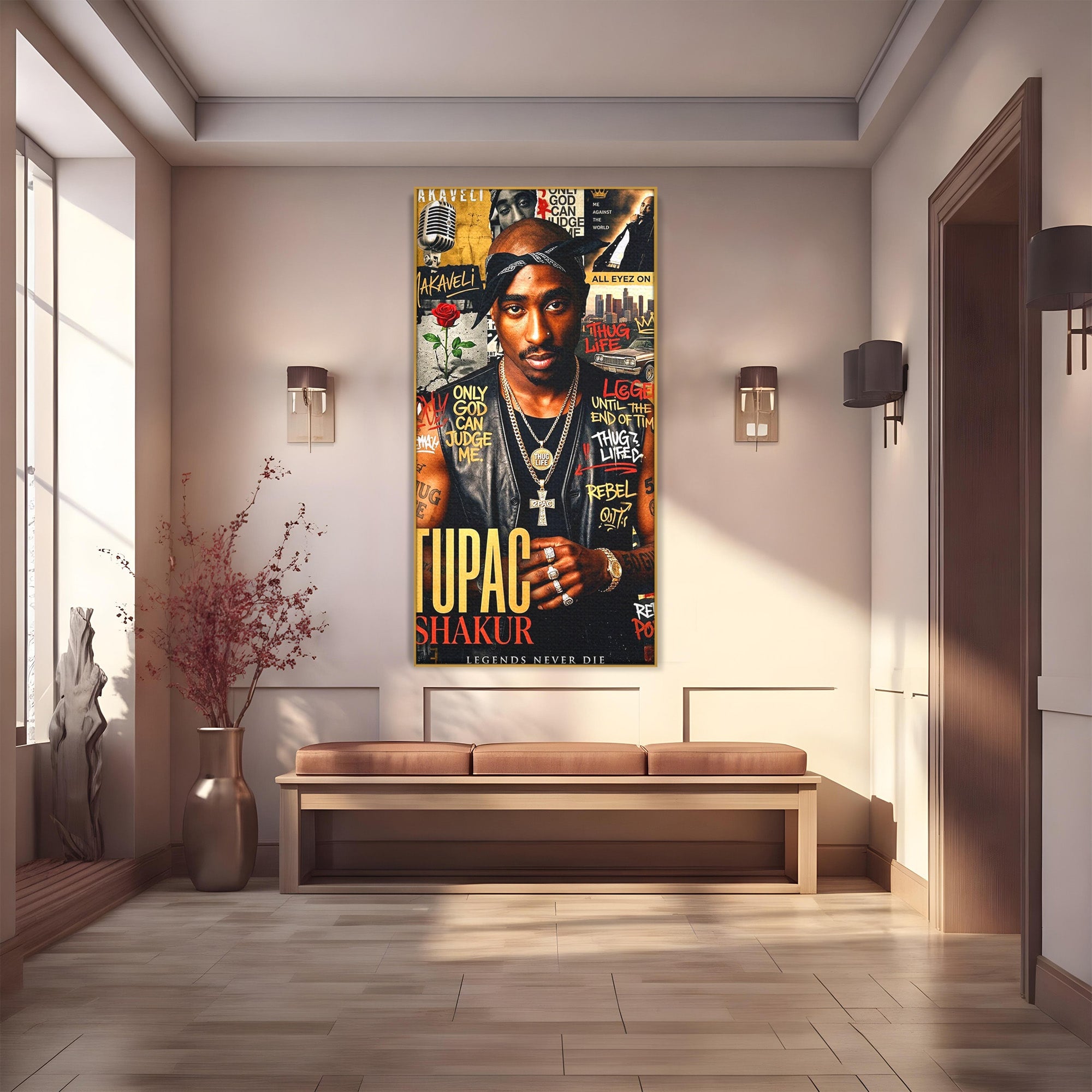 Tablou Canvas Premium LuxCanva® PI1154, Portret Tupac Shakur, Muzician, Legenda, Hip-Hop, Living, Culori Vibrante