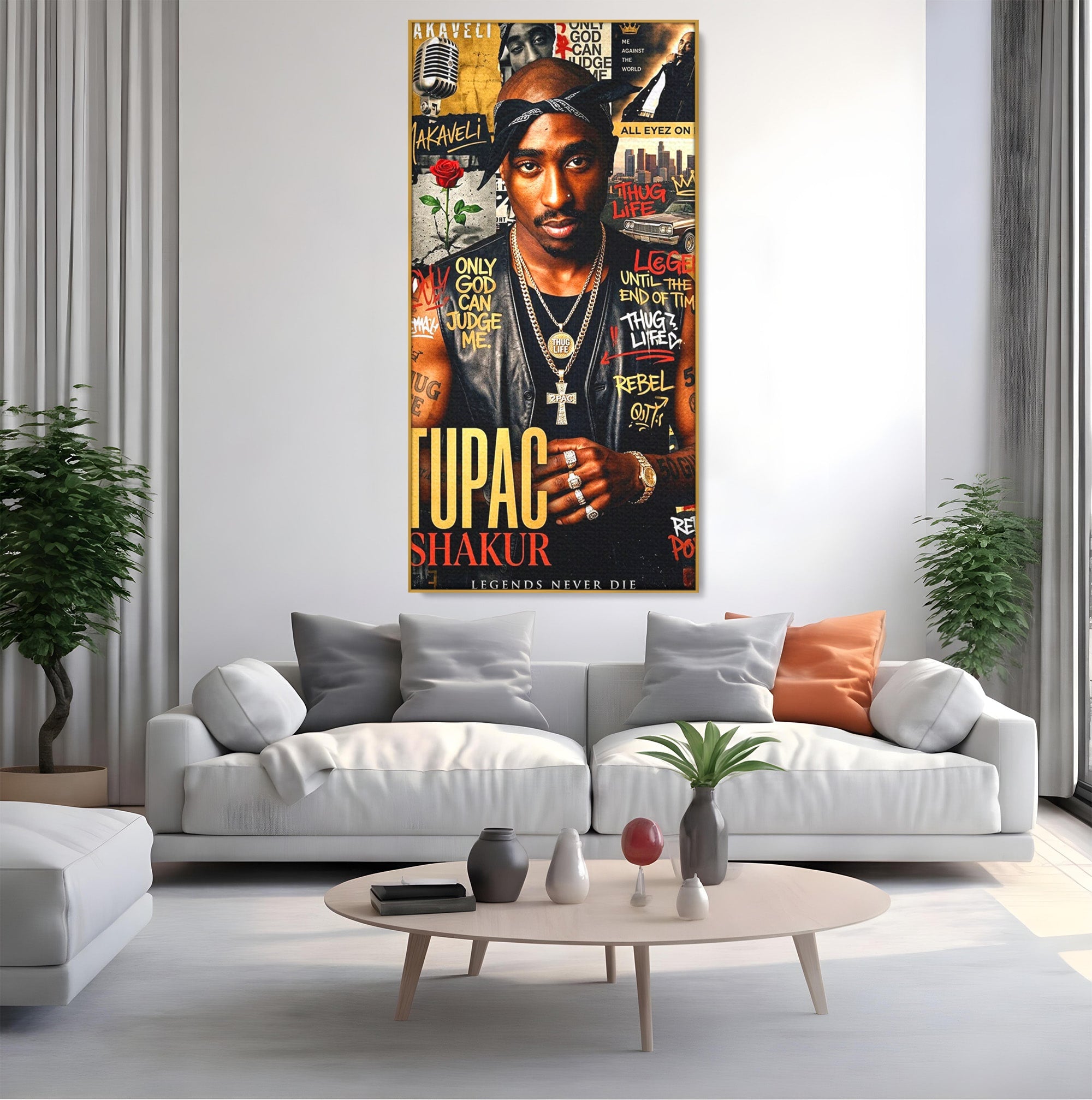 Tablou Canvas Premium LuxCanva® PI1154, Portret Tupac Shakur, Muzician, Legenda, Hip-Hop, Living, Culori Vibrante