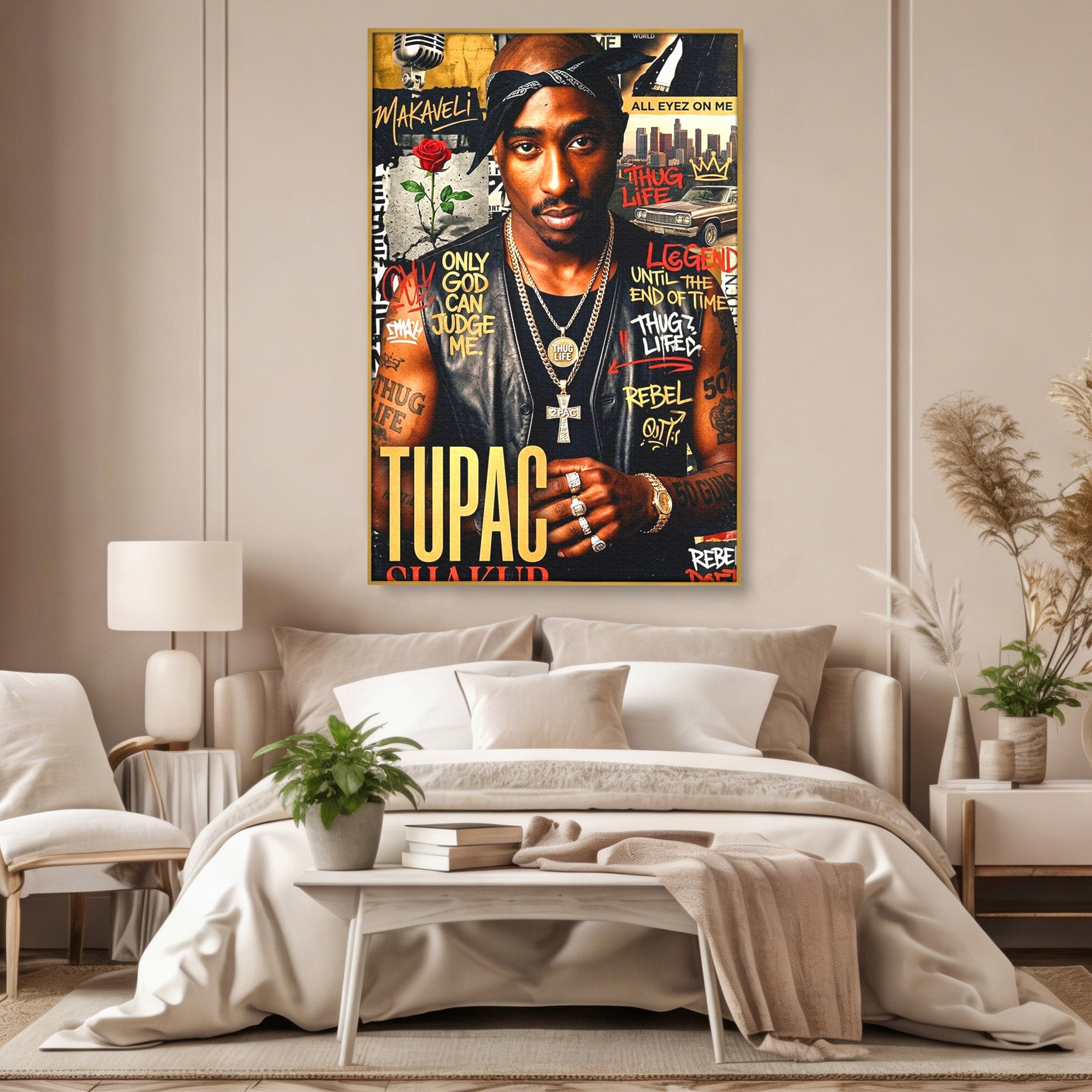 Tablou Canvas Premium LuxCanva® PI1154, Portret Tupac Shakur, Muzician, Legenda, Hip-Hop, Living, Culori Vibrante